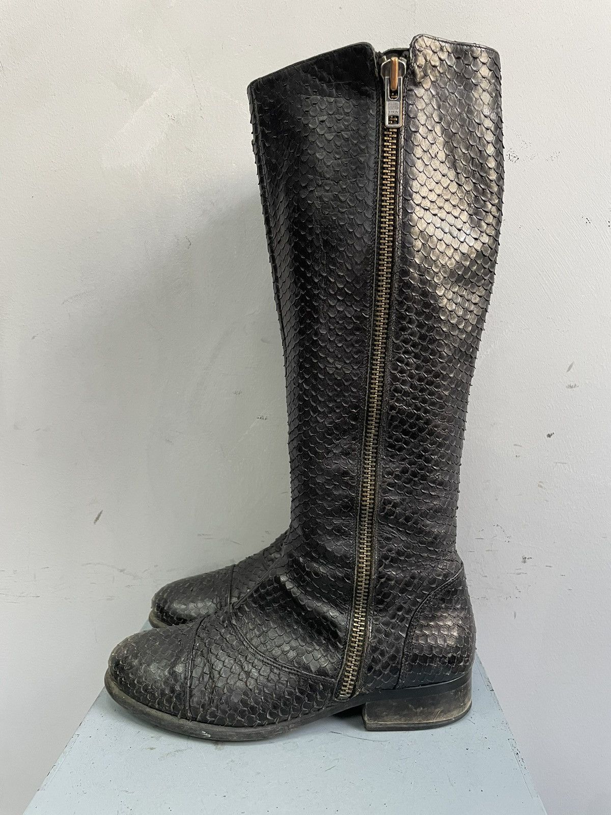 Billi Bi black boots leather snake hight moto 14thaddiction