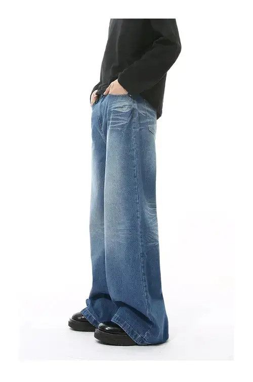 Jean Japanese style whisker wash pattern straight loose jeans Size US 32 / EU 48 - 3 Thumbnail