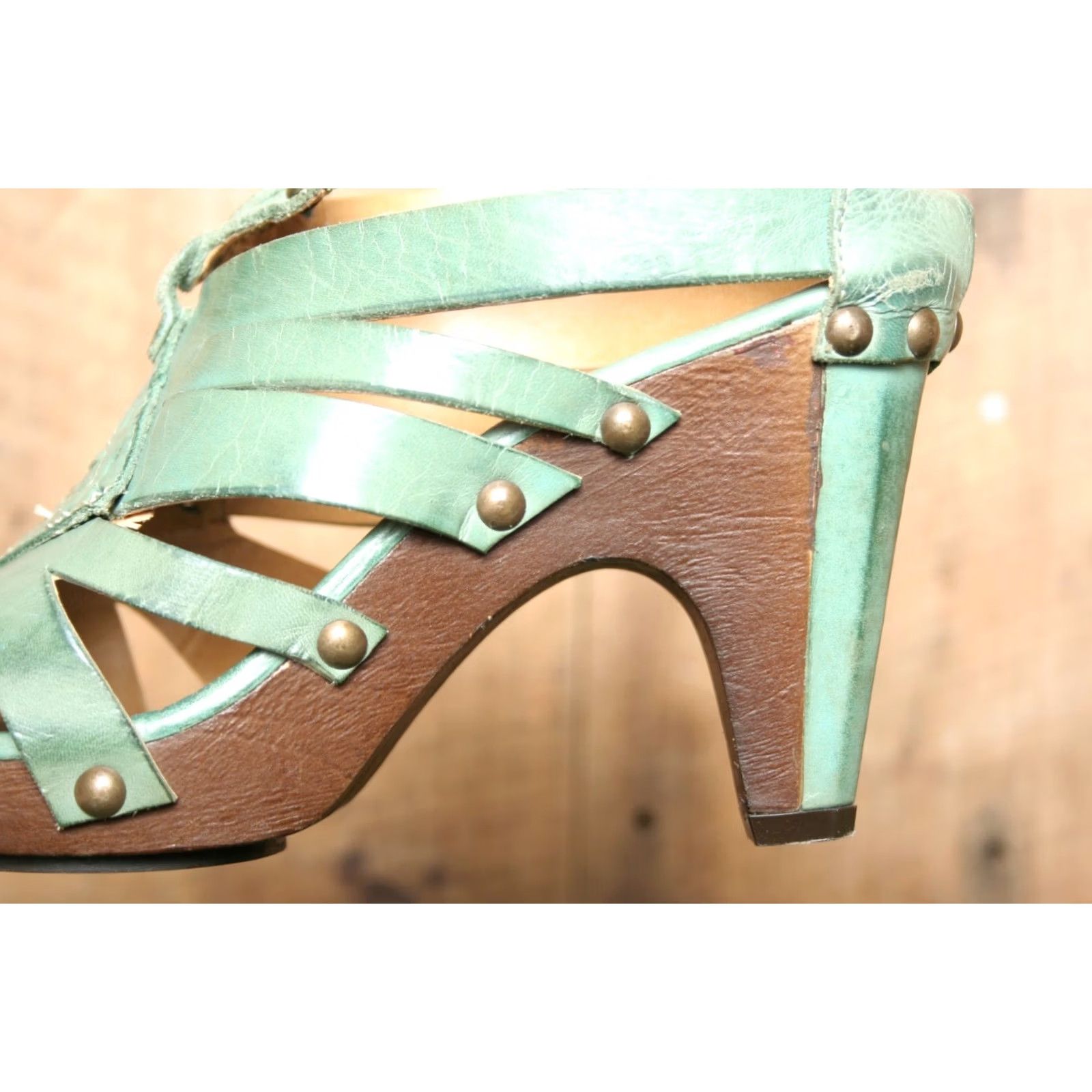 Bed Stu BED STU Seafoam Blue Gladiator Sandals High Heel Peep Toe Buckle 6 Women Leather Sandal Size 6_Blue 3-3.9in Gladiator Women Sandal Size 6 Size US 6 / IT 36 - 7 Thumbnail