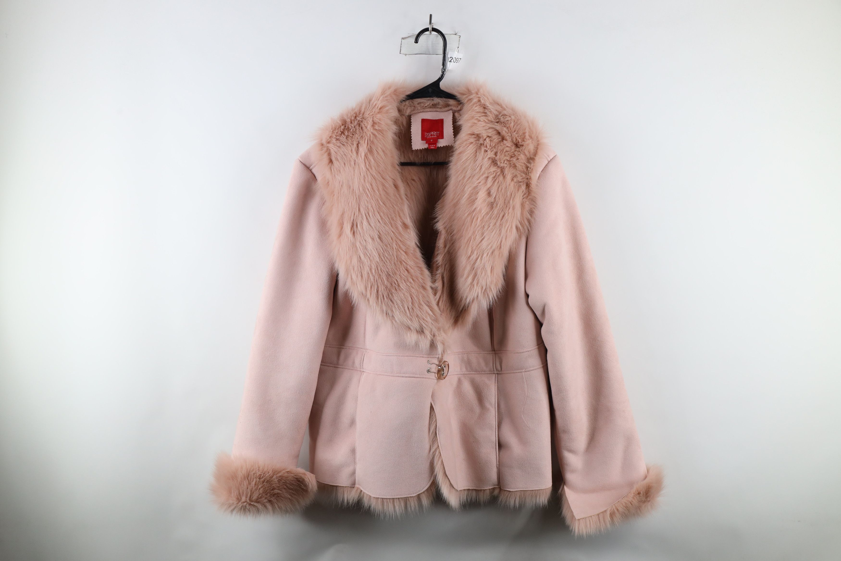 Vintage Y2K Esprit Suede Faux Fur Lined Plush Jacket Pink