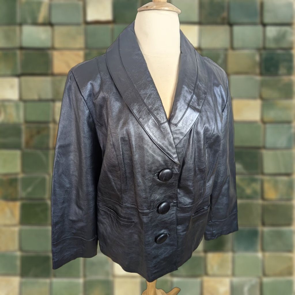 Vintage VINTAGE Y2K Blue Metallic Leather Jacket/Coat 3X Women's Overcoat Size XXL / US 16-18 / IT 52-54 - 1 Thumbnail