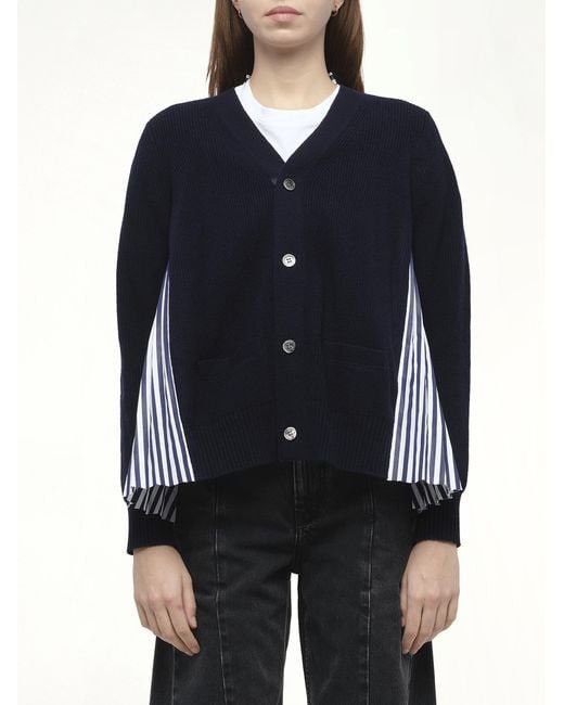 Sacai Sacai - Wool Knit Pleated Stripes Panelled Cardigan Size XS / US 0-2 / IT 36-38 - 9 Thumbnail