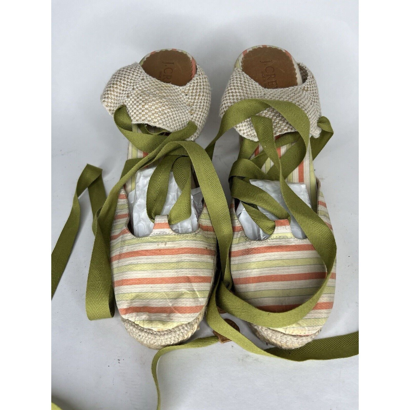 Other J. Crew Beige Fabric Striped Green Lace Espadrilles Wedges W Size US 8 / IT 38 - 13 Thumbnail