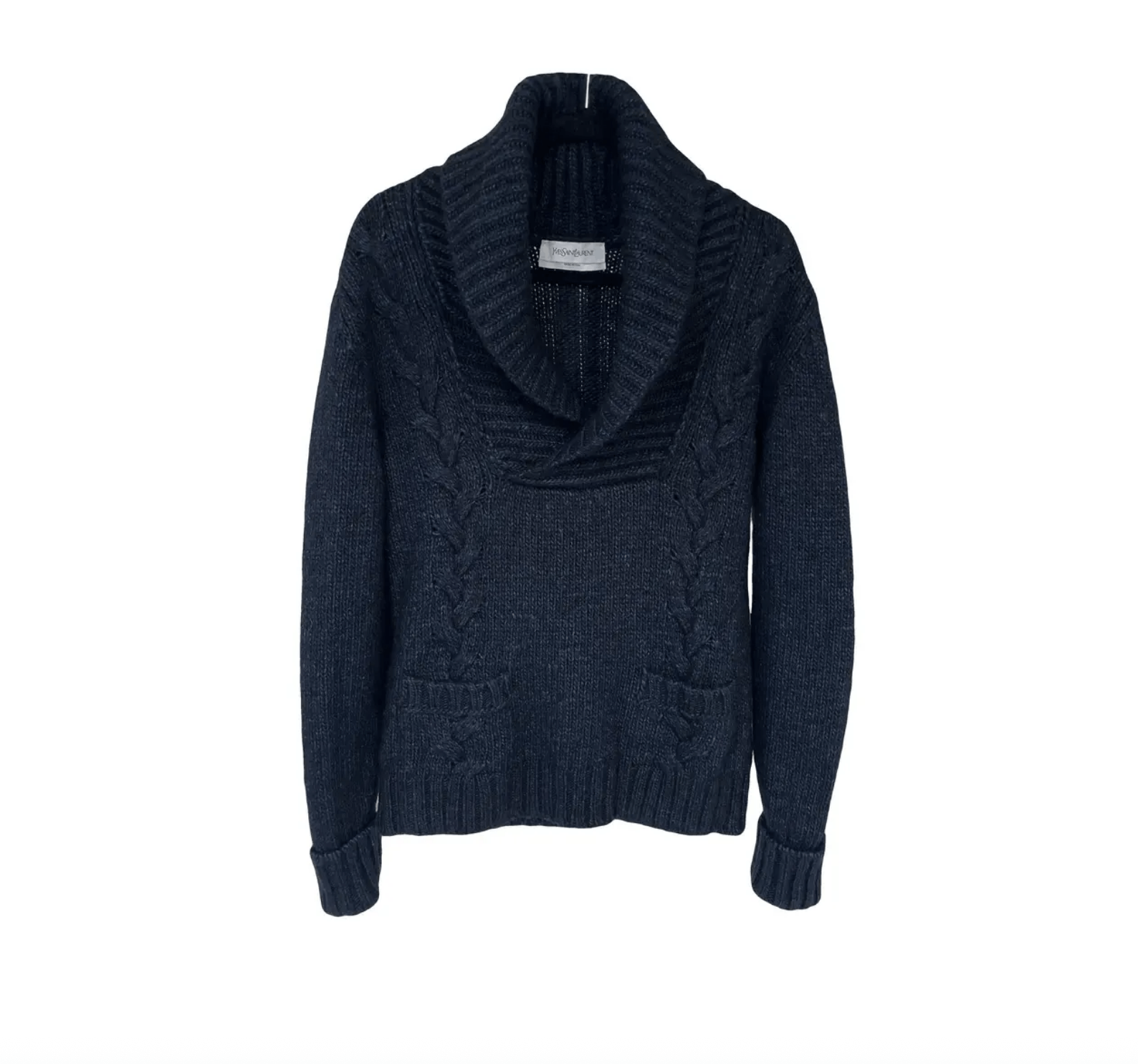 Yves Saint Laurent navy wool shawlneck sweater Size US M / EU 48-50 / 2 - 1 Thumbnail