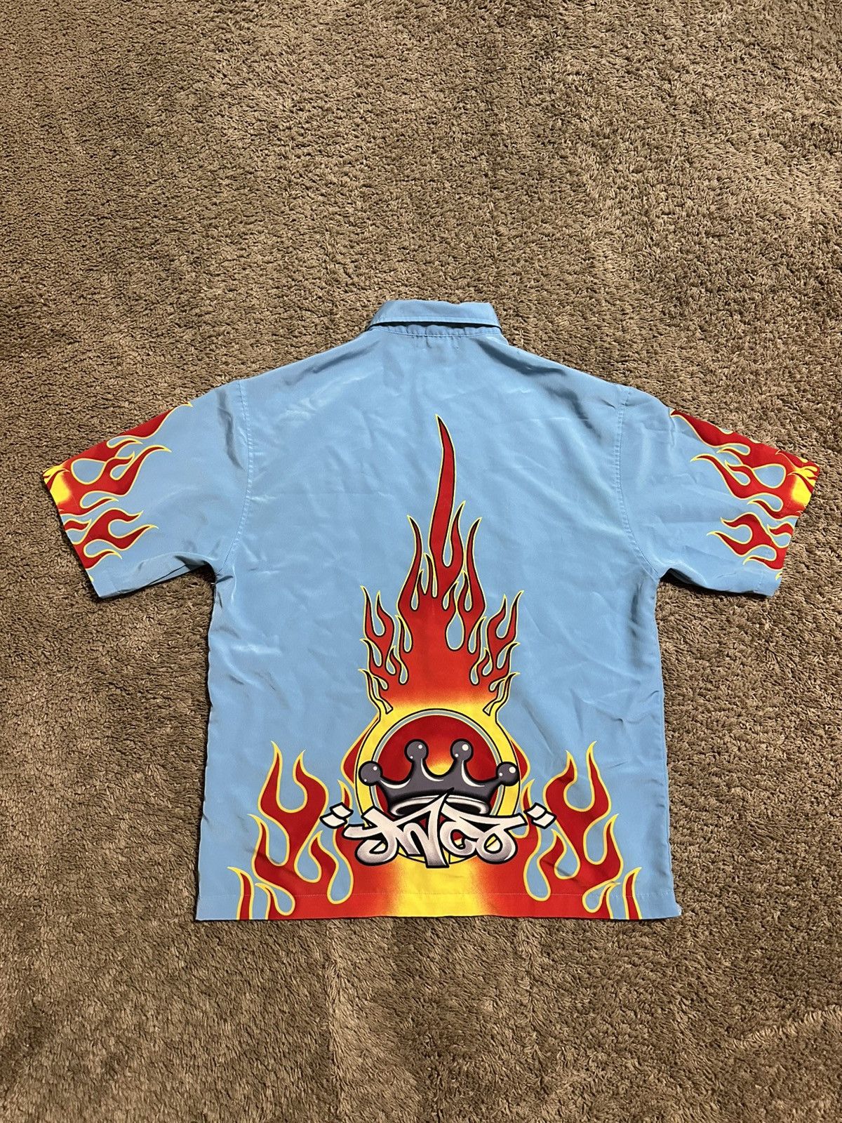 Vintage JNCO Jeans “triple blue flame” shirt 90s size large