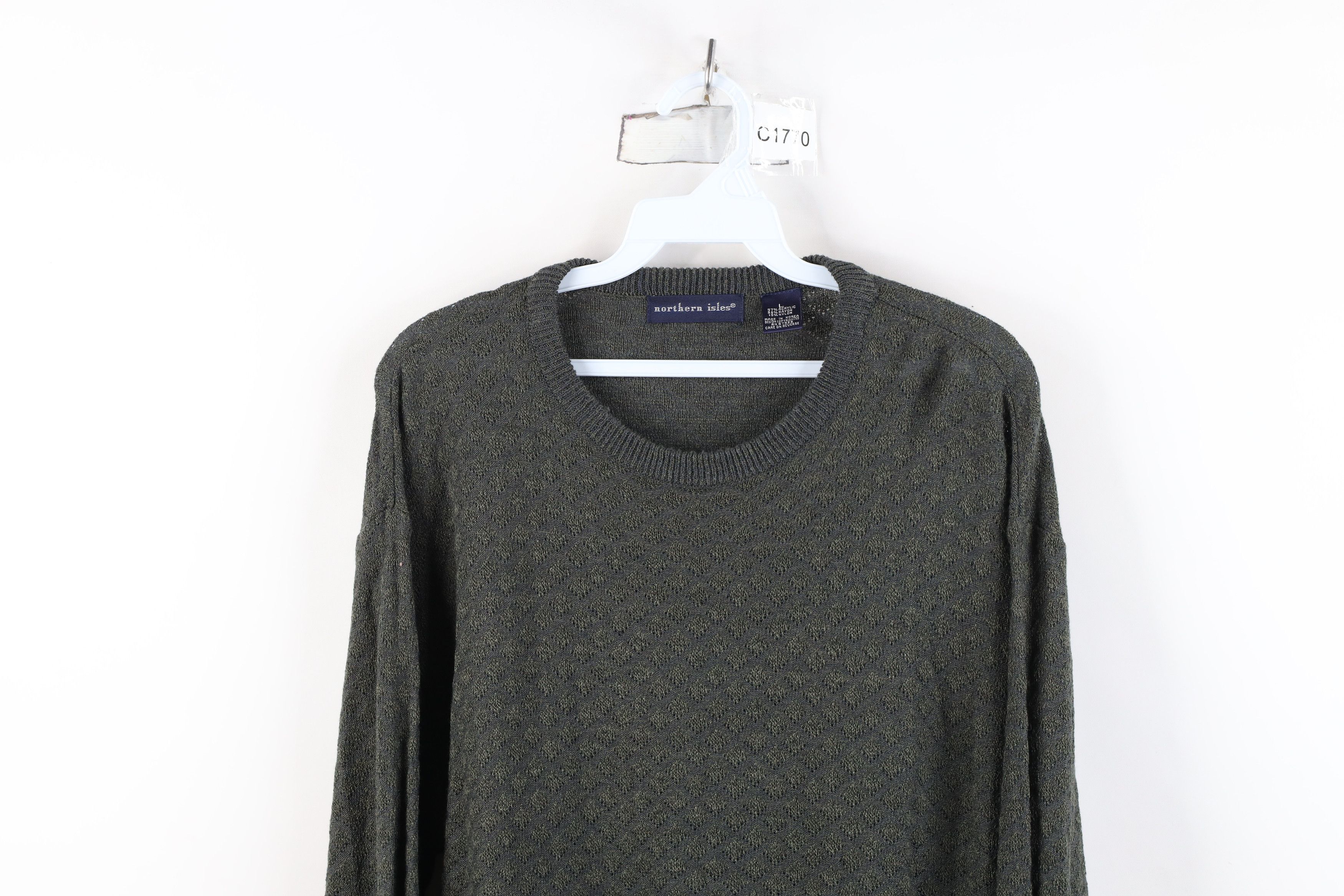 Vintage Vintage 90s Streetwear Diamond Knit Crewneck Sweater Green Size US L / EU 52-54 / 3 - 2 Thumbnail