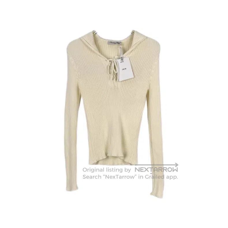 Dior Dior Milk white classic logo navy collar knitted long slee Size S / US 4 / IT 40 - 1 Thumbnail