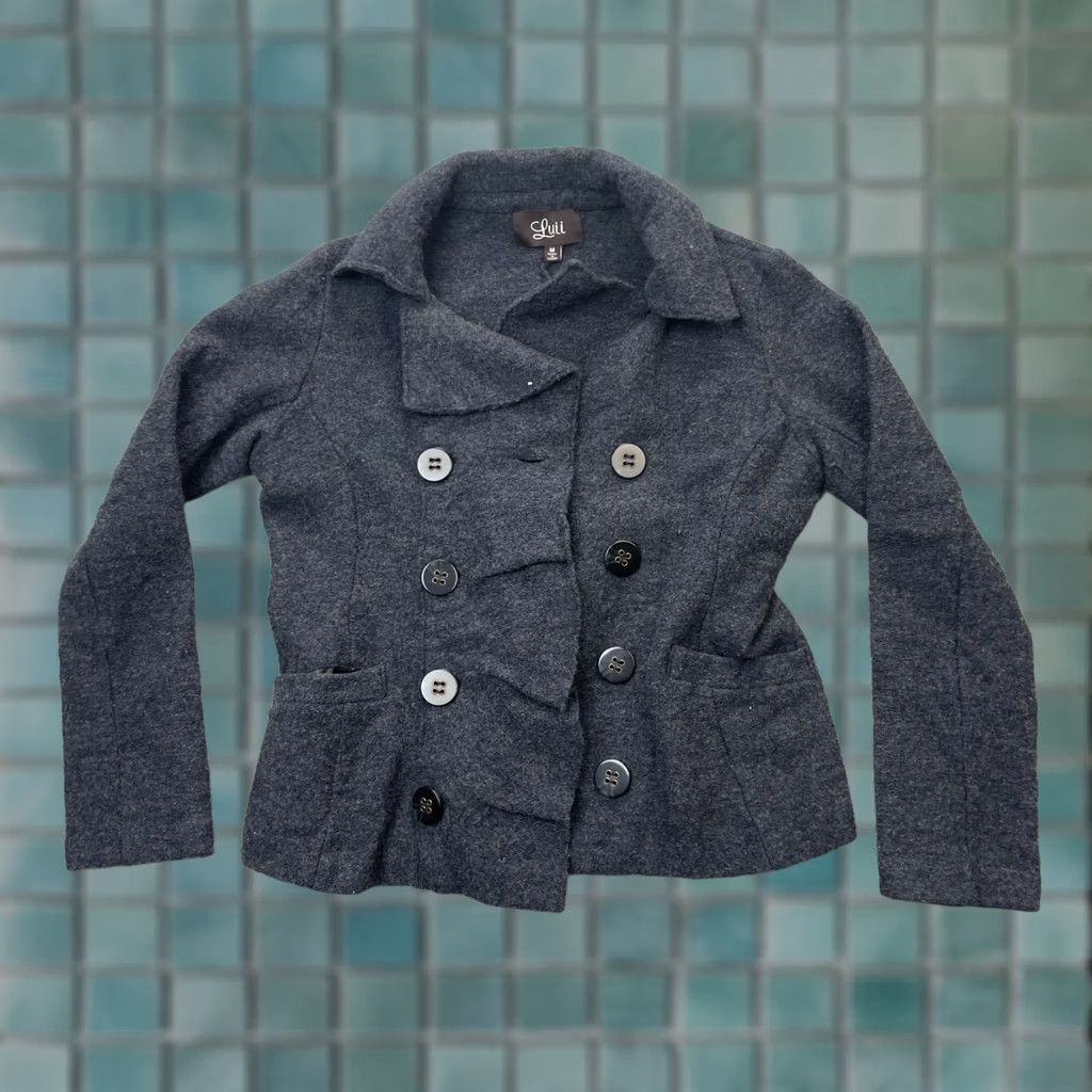 Doublet Luii Jacket Womens Medium Gray Cropped Peacoat Wool Notch Lapel Double Breasted Short Coat Casual Travel Button Pockets City Classic Size M / US 6-8 / IT 42-44 - 1 Thumbnail