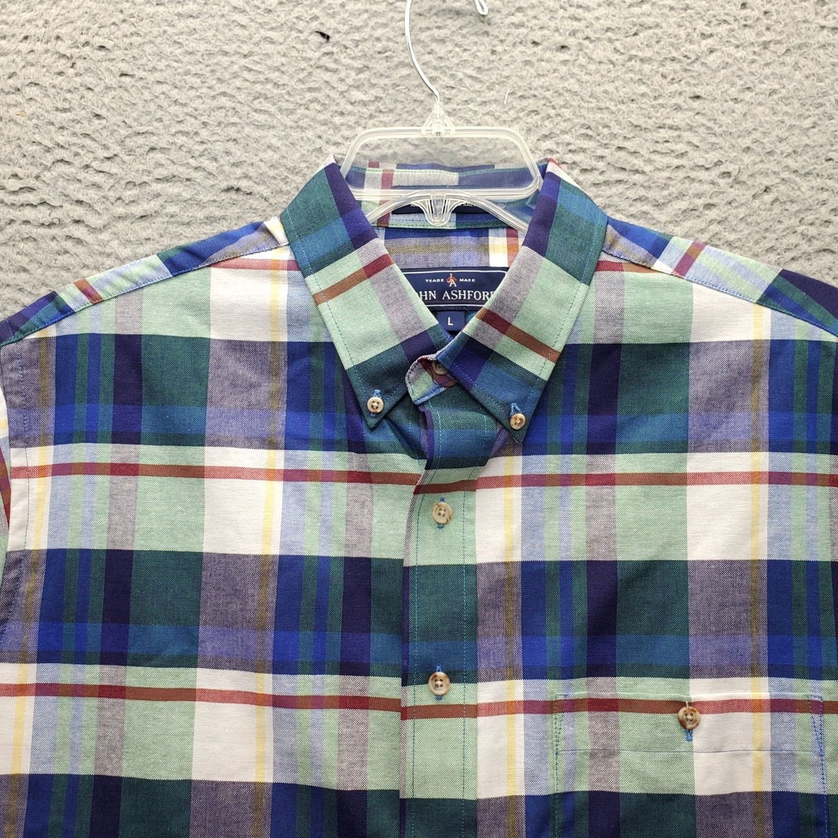 Vintage John Ashford Shirt Mens L Multi Plaid Oxford Collar Button-Down EUC Size US L / EU 52-54 / 3 - 6 Thumbnail