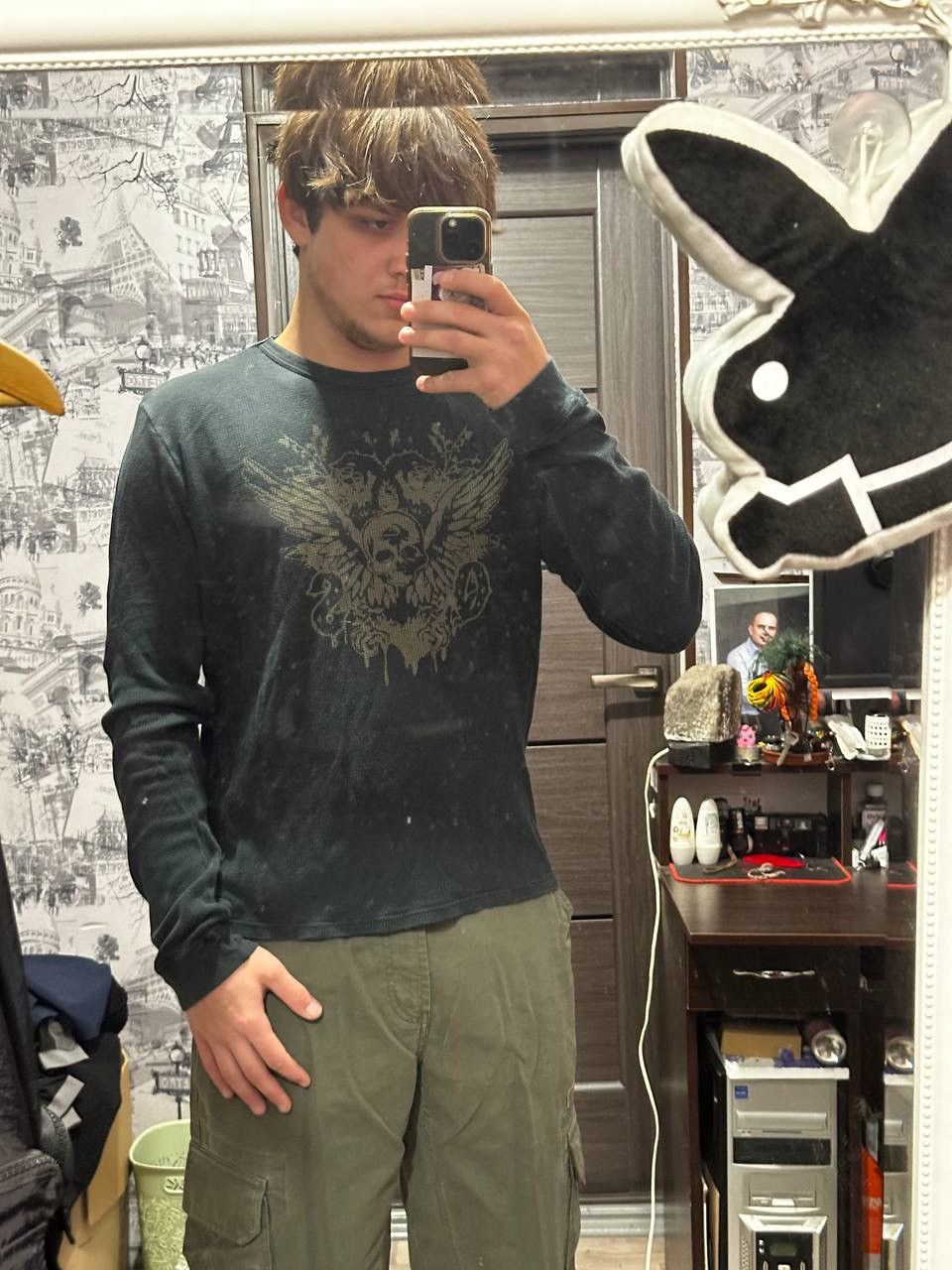 Affliction × Vintage Old Navy Skull Thermal Cyber Y2K Style Long Sleeve Size US M / EU 48-50 / 2 - 2 Thumbnail