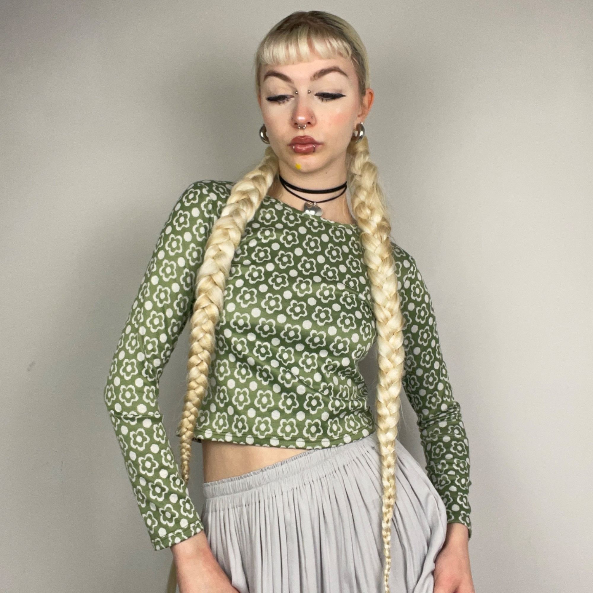 Other S - Y2K Green Flower Pattern Olivia Rae Full Sleeve Top Size S / US 4 / IT 40 - 1 Thumbnail