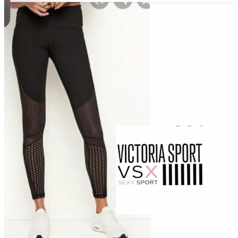 Victoria's Secret Victoria Sport VSX Black Mesh Leggings Small High-Waisted 7/ Size 26" / US 2 / IT 38 - 1 Thumbnail