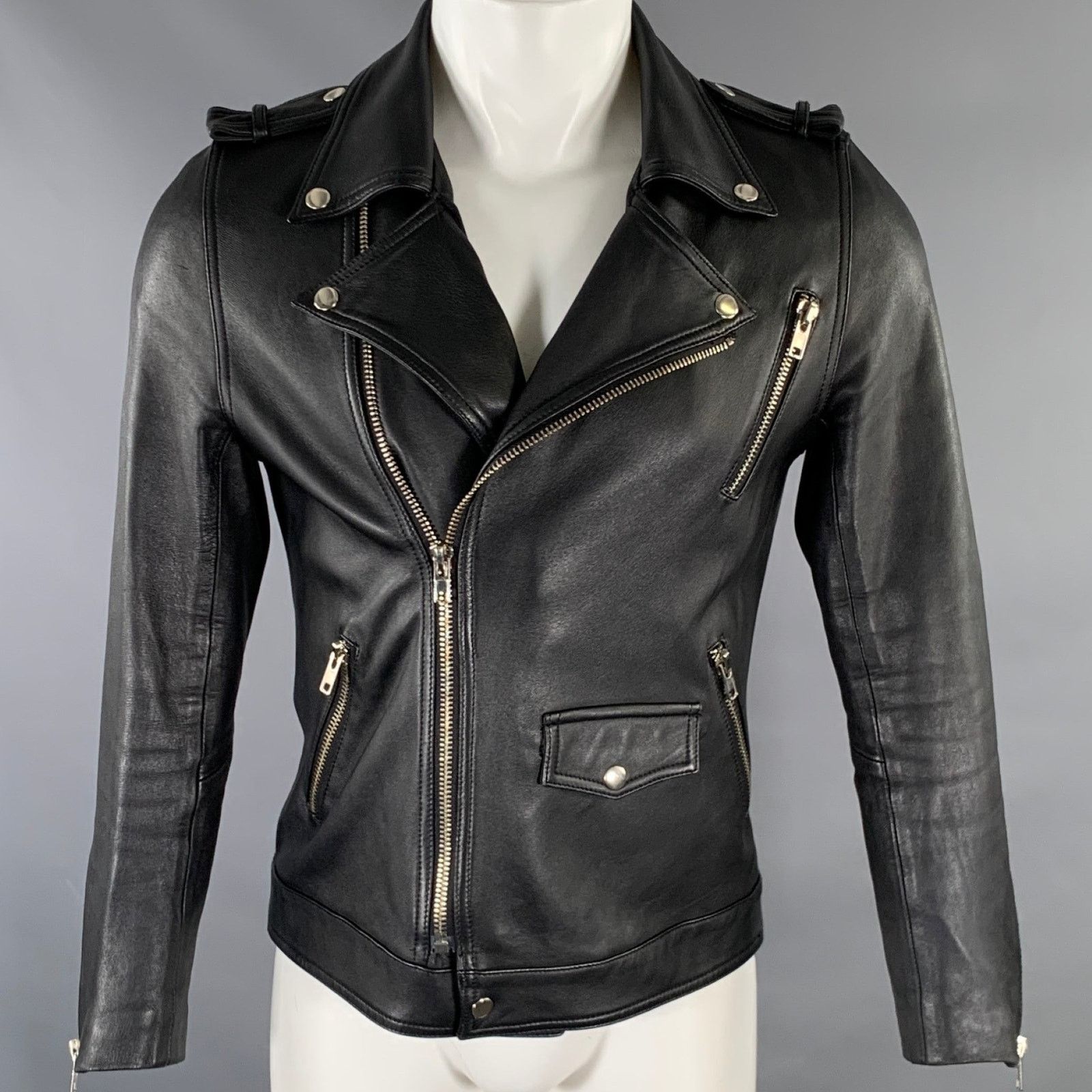 Other NO BRAND Chest Size M Black Leather Motorcycle Jacket Size US L / EU 52-54 / 3 - 1 Thumbnail