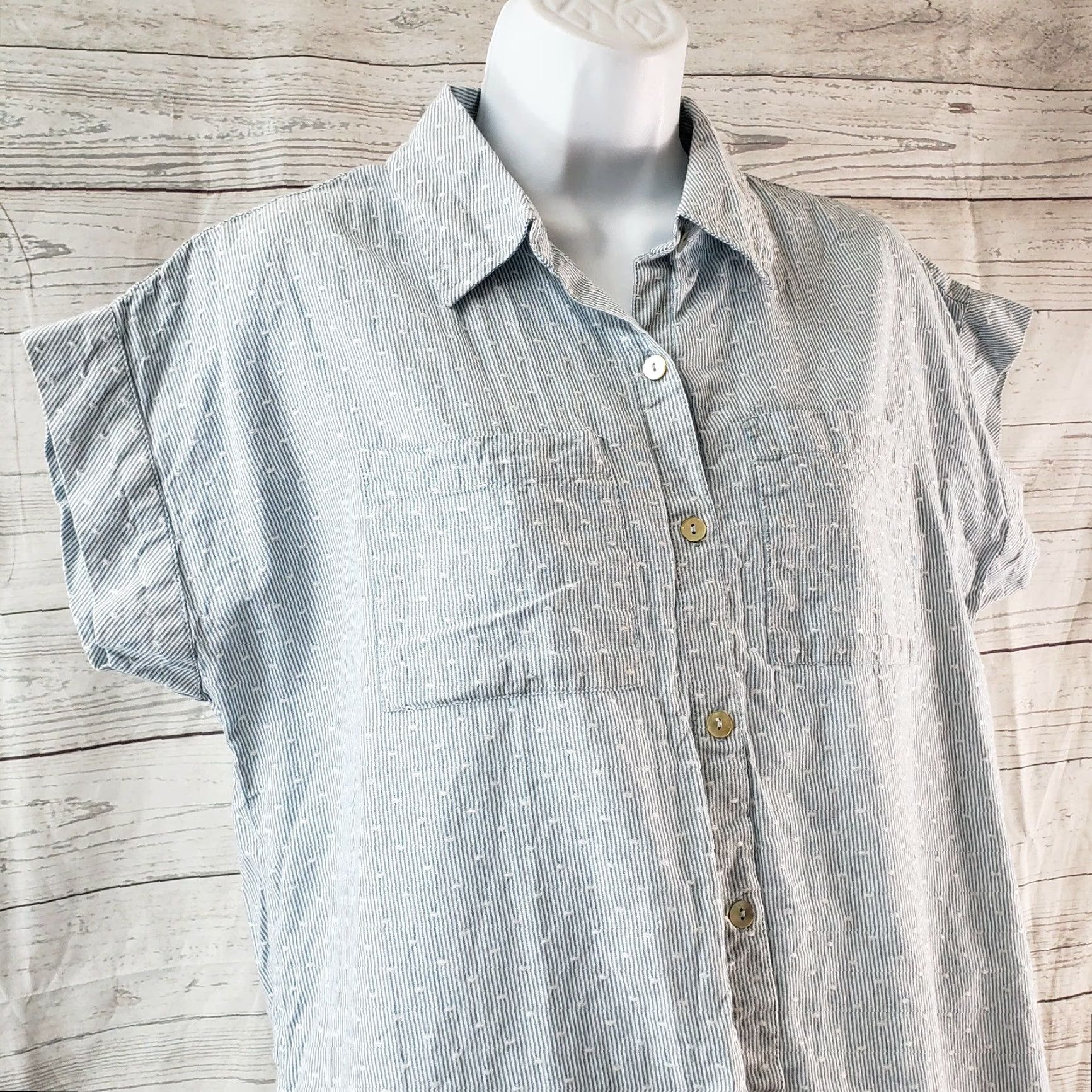 Vintage LOGO Lori Goldstein Womens Button Front Shirt XS Blue Short Sleeve Cotton Size XS / US 0-2 / IT 36-38 - 2 Thumbnail