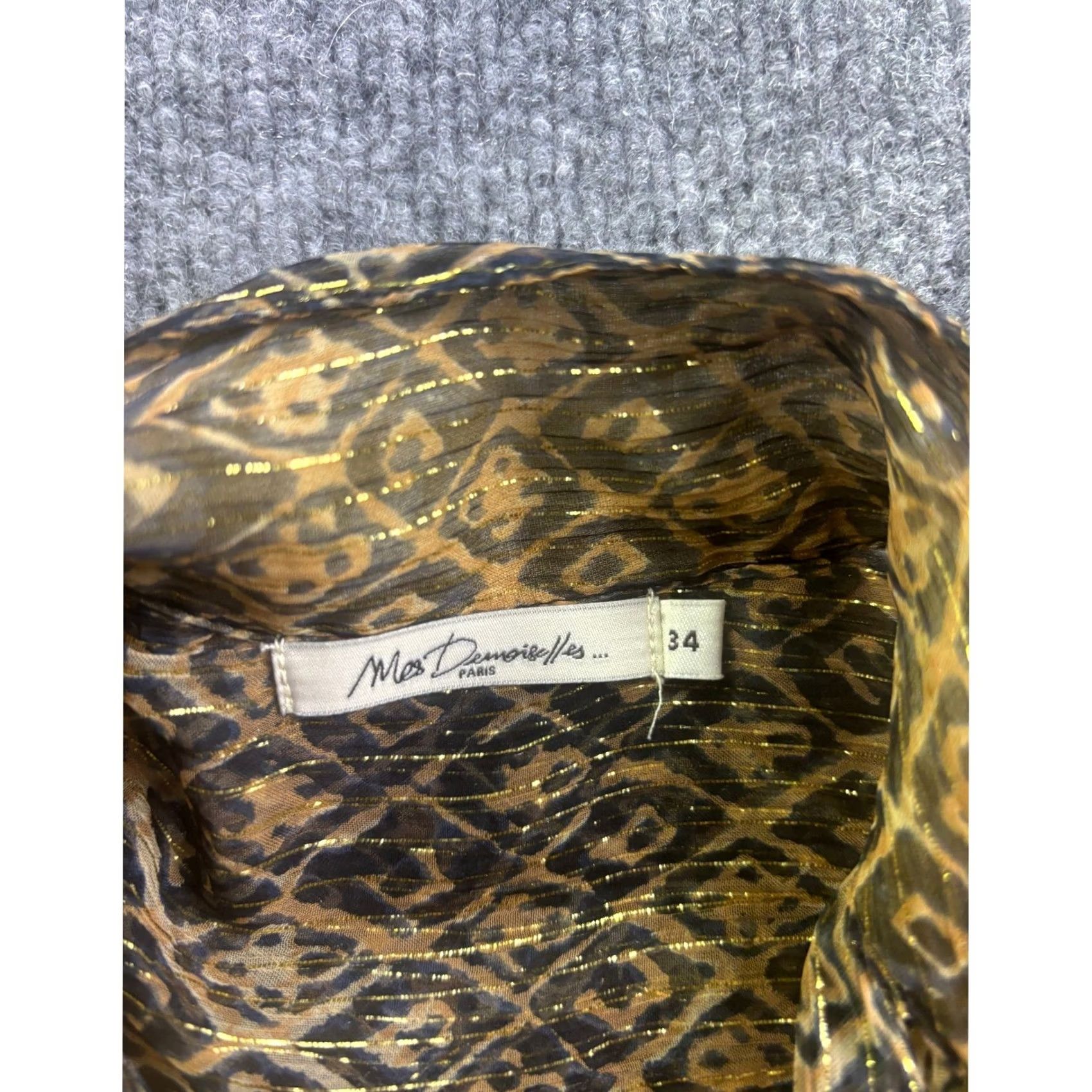 Mes Demoiselles Mes Demoiselles Romuald Shirt Womens 34 Gold Black Lurex Animal Print Button-Up Casual Bohemian 90s (no) Size XXS / US 00 / IT 34 - 2 Thumbnail
