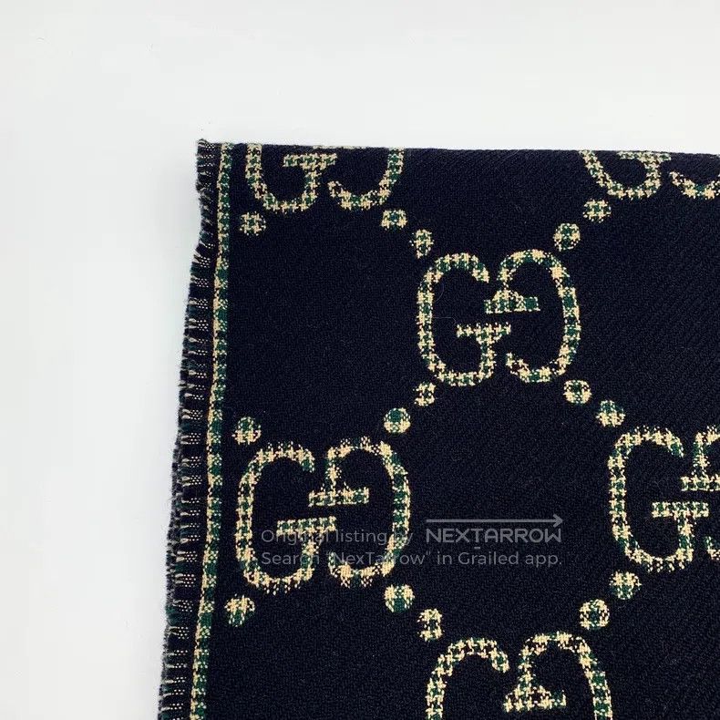 Gucci Gucci Black logo jacquard full-print wool tassel scarf Size ONE SIZE - 2 Thumbnail