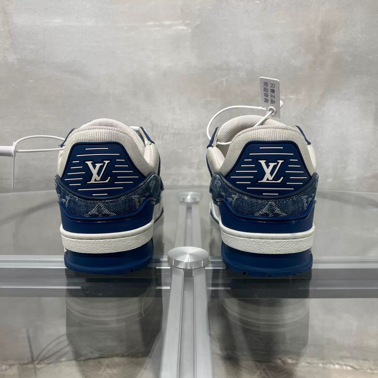 Louis Vuitton LV Trainer White Blue Denim UK4 Size US 6.5 / IT 36.5 - 6 Thumbnail