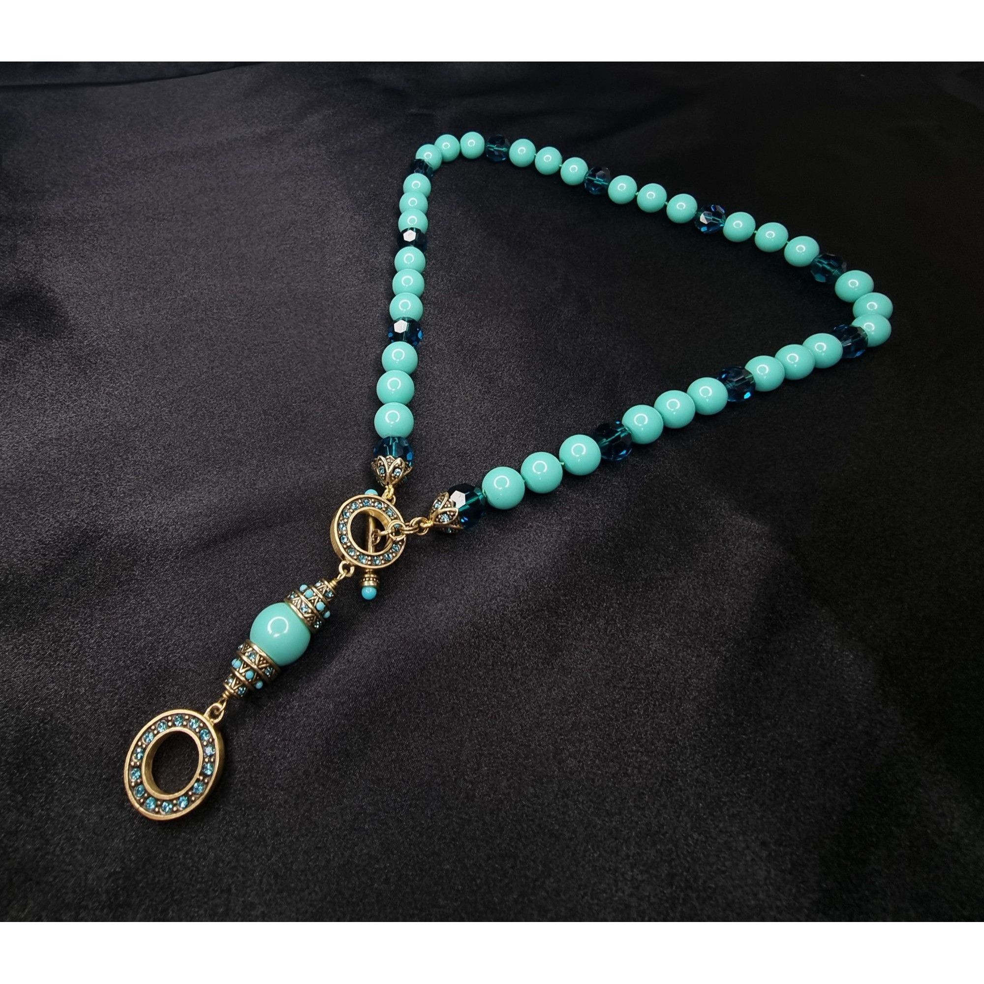 Vintage Vintage Heidi Daus Aqua & Blue Beaded Necklace With Ornate P Size ONE SIZE - 2 Thumbnail