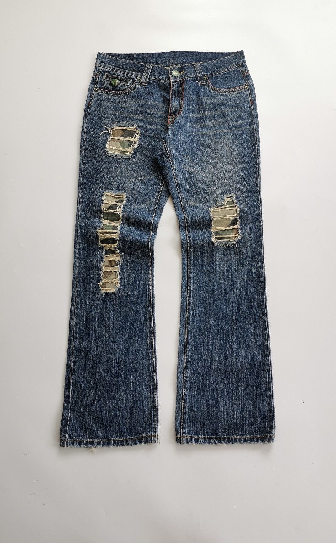 Japanese Brand Unbrand Japan Bootcut Camo Patchwork Repaired Jeans Size US 33 - 1 Thumbnail