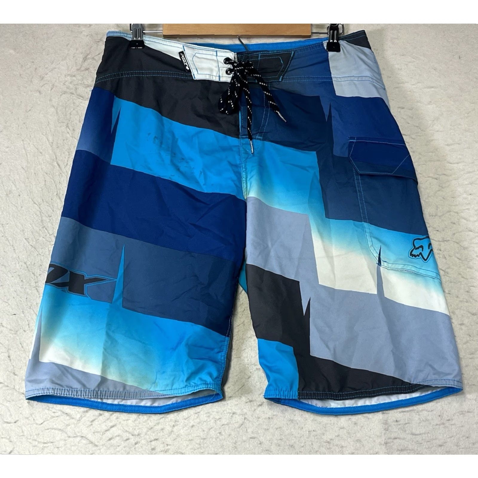 Fox Racing Fox Board Shorts Men's 33 Blue Colorblock Logo Quick Dry Breathable Drawstring Surfing Recreational Polyester Regular Men China Damen? Size US 33 - 2 Thumbnail