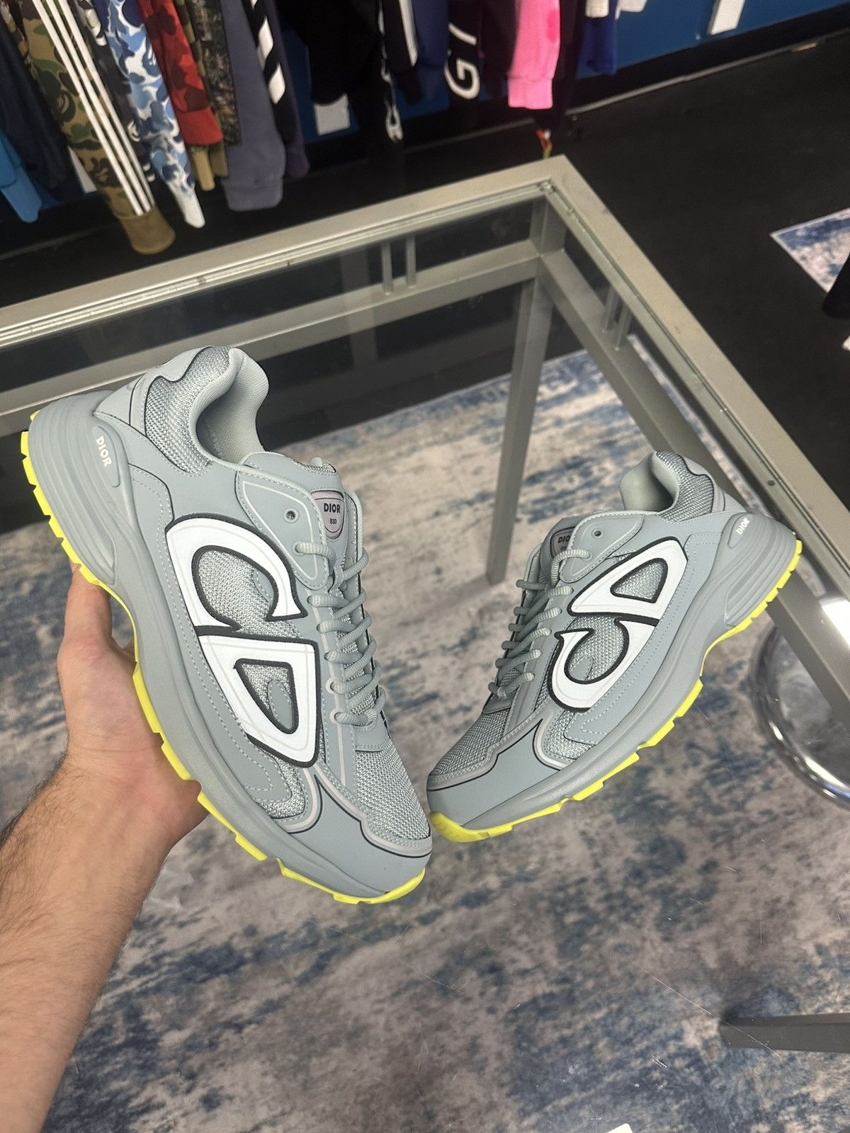 LIKE NEW* Dior B30 Sneaker Slate Blue/Grey Neon Yellow Sole