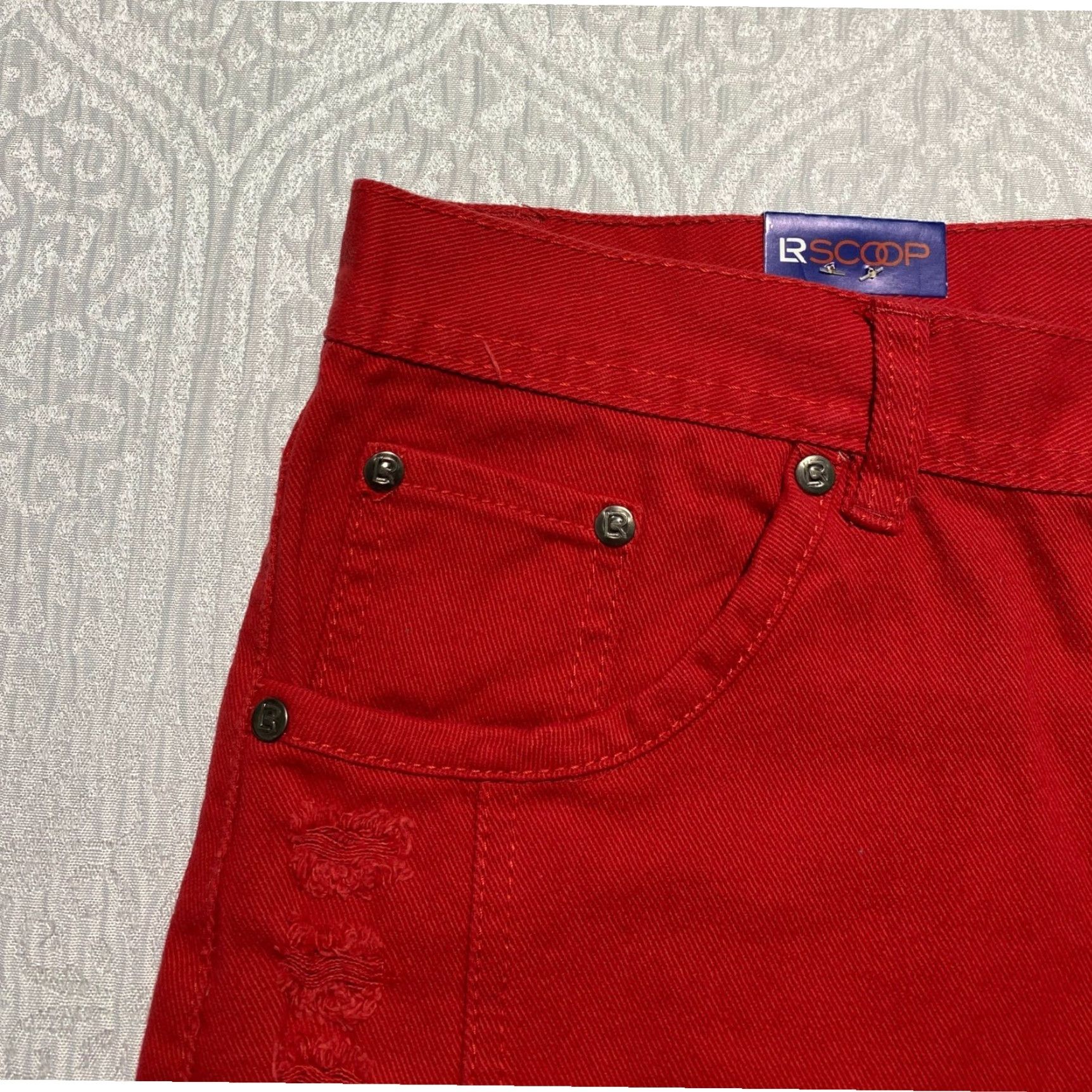 Denime LR Scoop Bermuda Shorts Men 38 Red Distressed Zipper Pockets 5-Pocket Denim Cotton Casual Shorters Size US 38 / EU 54 - 3 Thumbnail