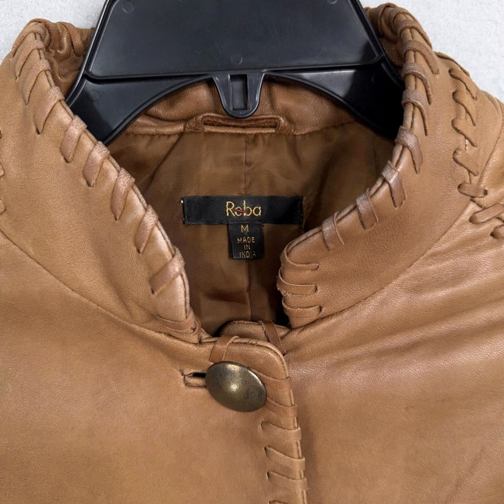 Vintage Reba Jacket Womens Medium Brown Leather Western Whipstitch Button Front Ladies Jacket Size M / US 6-8 / IT 42-44 - 6 Thumbnail