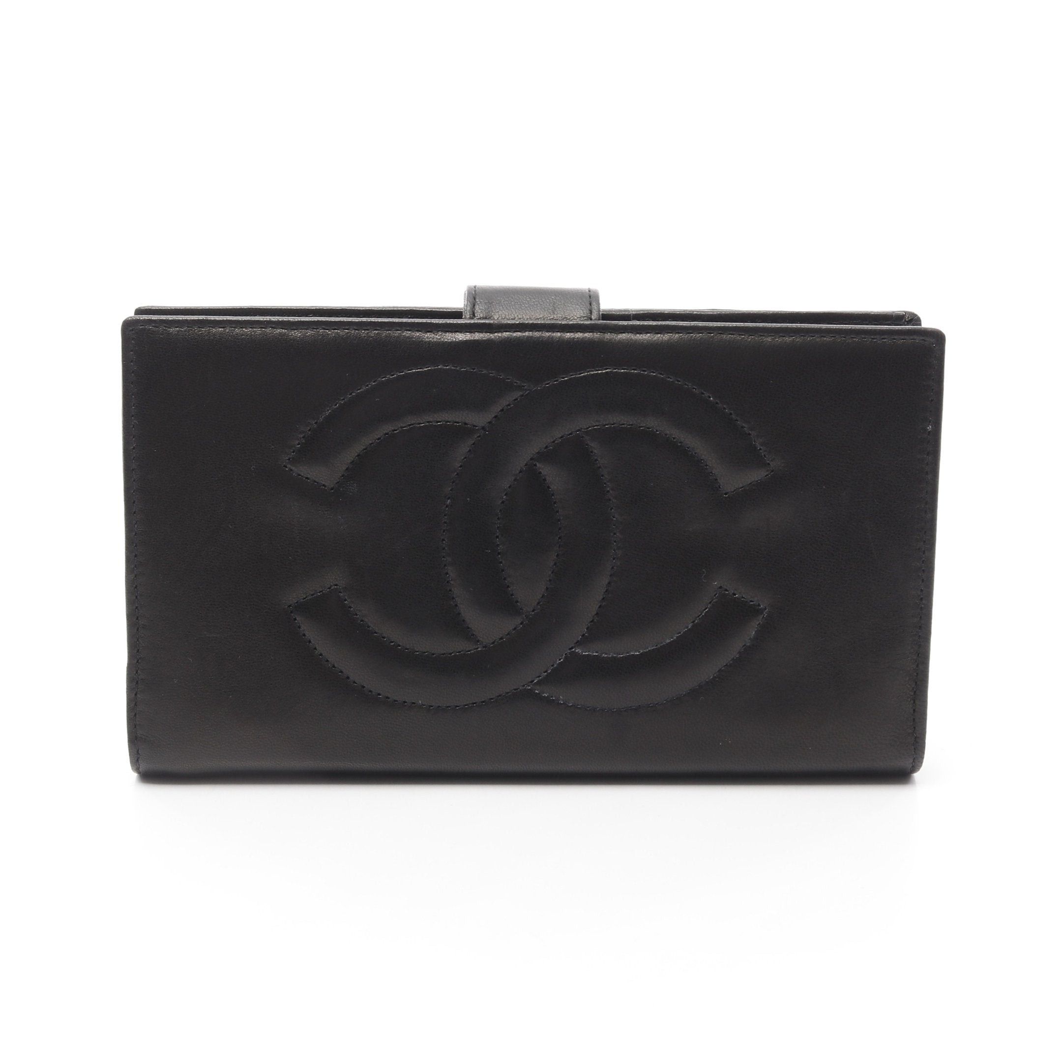 Chanel Chanel Coco Mark Bi-Fold Long Wallet Lambskin Black Gold Hardware Size ONE SIZE - 1 Thumbnail