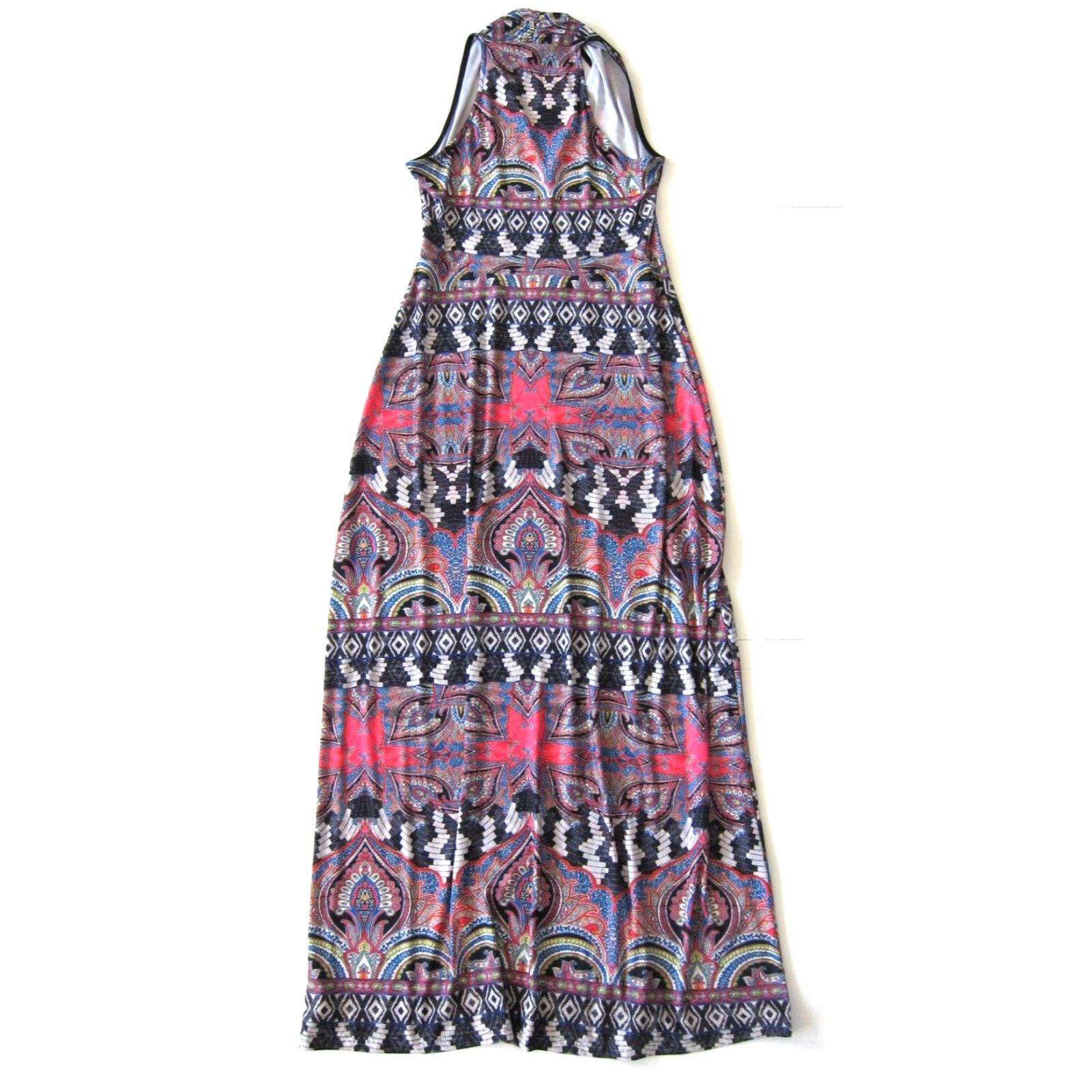 Vintage Viereck Blue Pink Floral Paisley Sleeveless Stretch High Neck Long Maxi Dress M Size M / US 6-8 / IT 42-44 - 2 Thumbnail