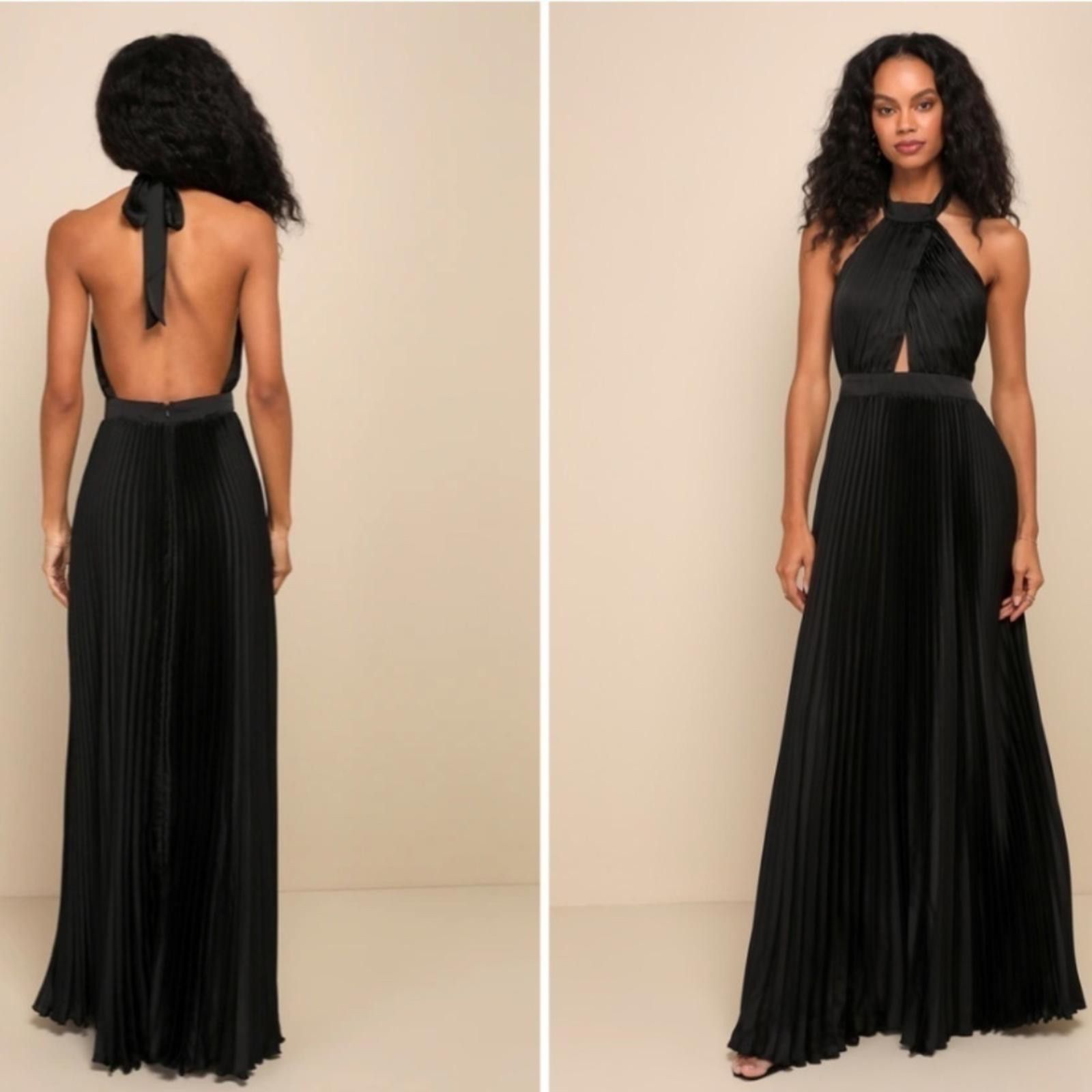 Lulus LULU's Prom Wedding Bridesmaid Pleated Satin Halter Maxi Size L / US 10 / IT 46 - 2 Thumbnail