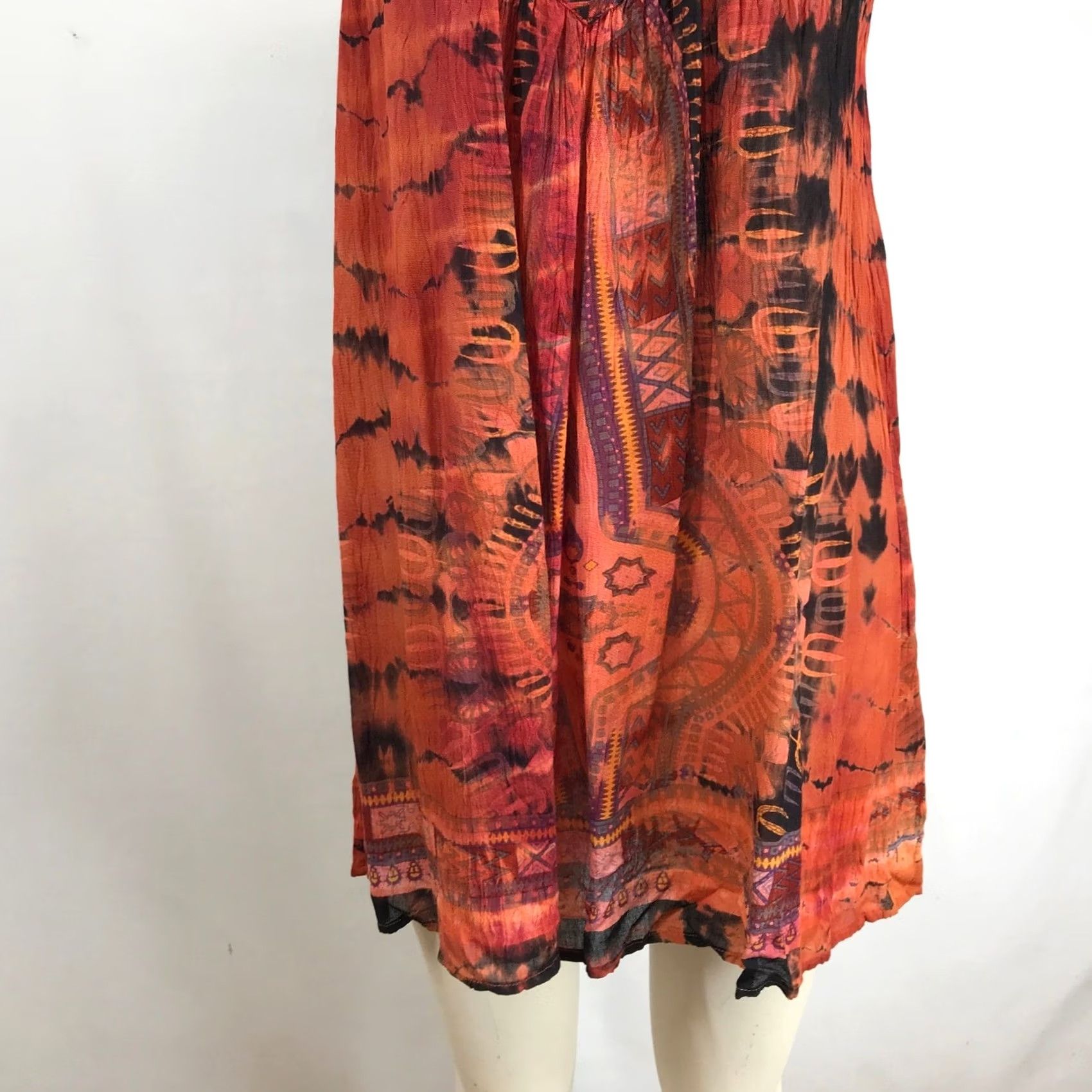 Vintage GreaterGood Orange Tie Dye Mandala Print V-Neck Boho Mini Dress Womens S/M Size S / US 4 / IT 40 - 3 Thumbnail