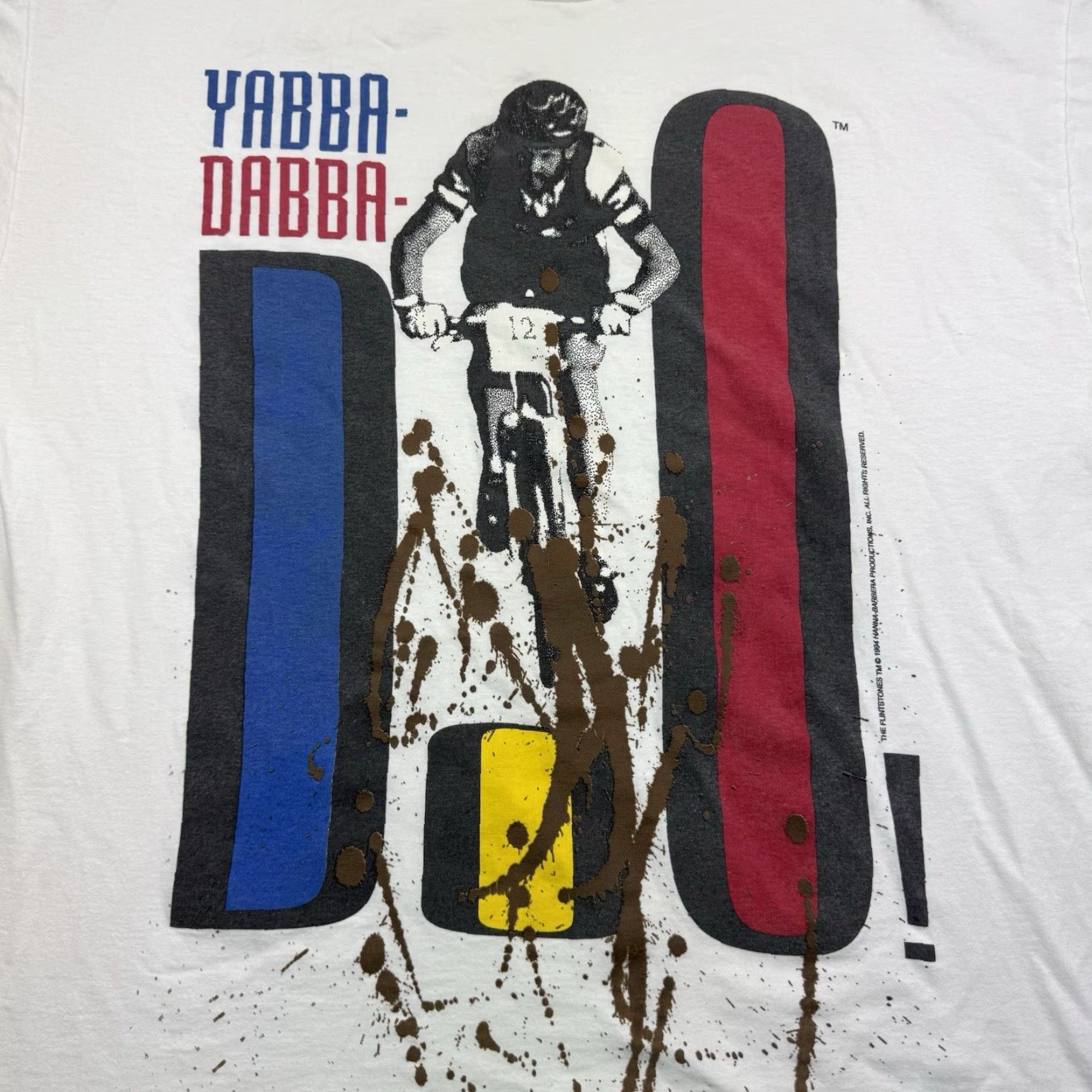 Reebok VINTAGE Reebok Yabba Dabba Do Cycling T-Shirt Men 2XL White 90s Retro Sports Fun Size US XXL / EU 58 / 5 - 2 Thumbnail