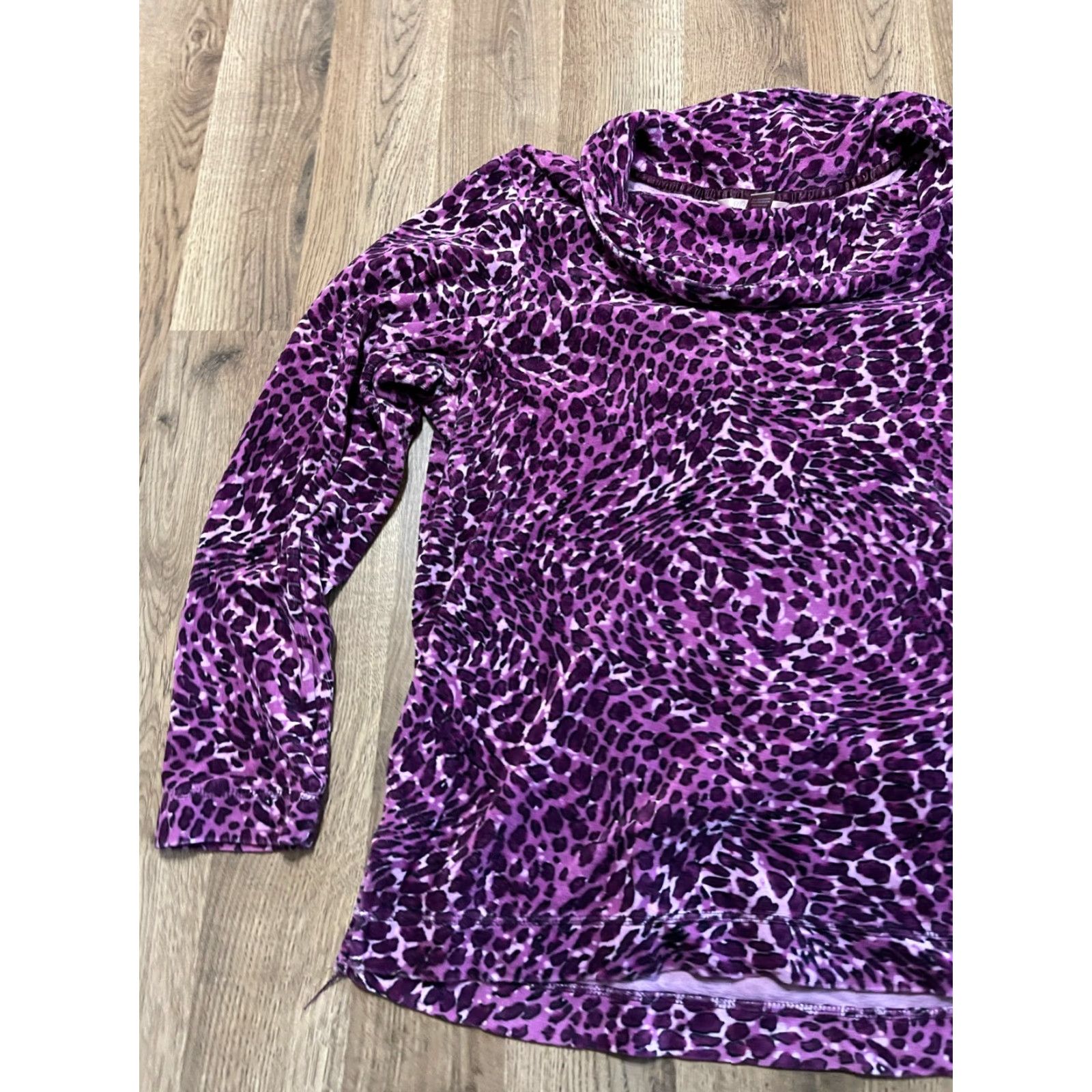Vintage White Stag Shirt Womens XL Purple Black Cheetah Print Long Sleeve T-Shirt Casual Regular Pullover Round Neck Size XL / US 12-14 / IT 48-50 - 3 Thumbnail