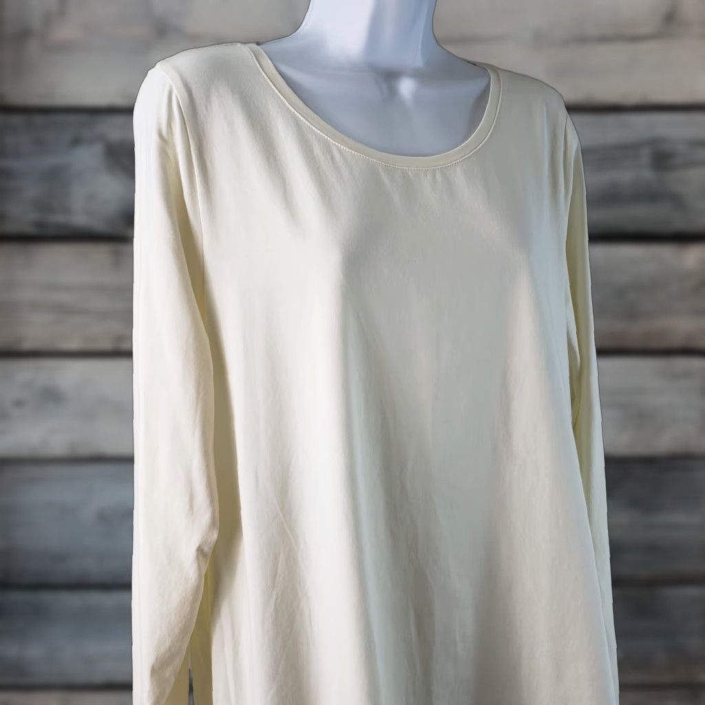 J. Jill PureJill Womens Tee Sz XL Ivory Long Sleeve Stretch Cotton Size XL / US 12-14 / IT 48-50 - 1 Thumbnail