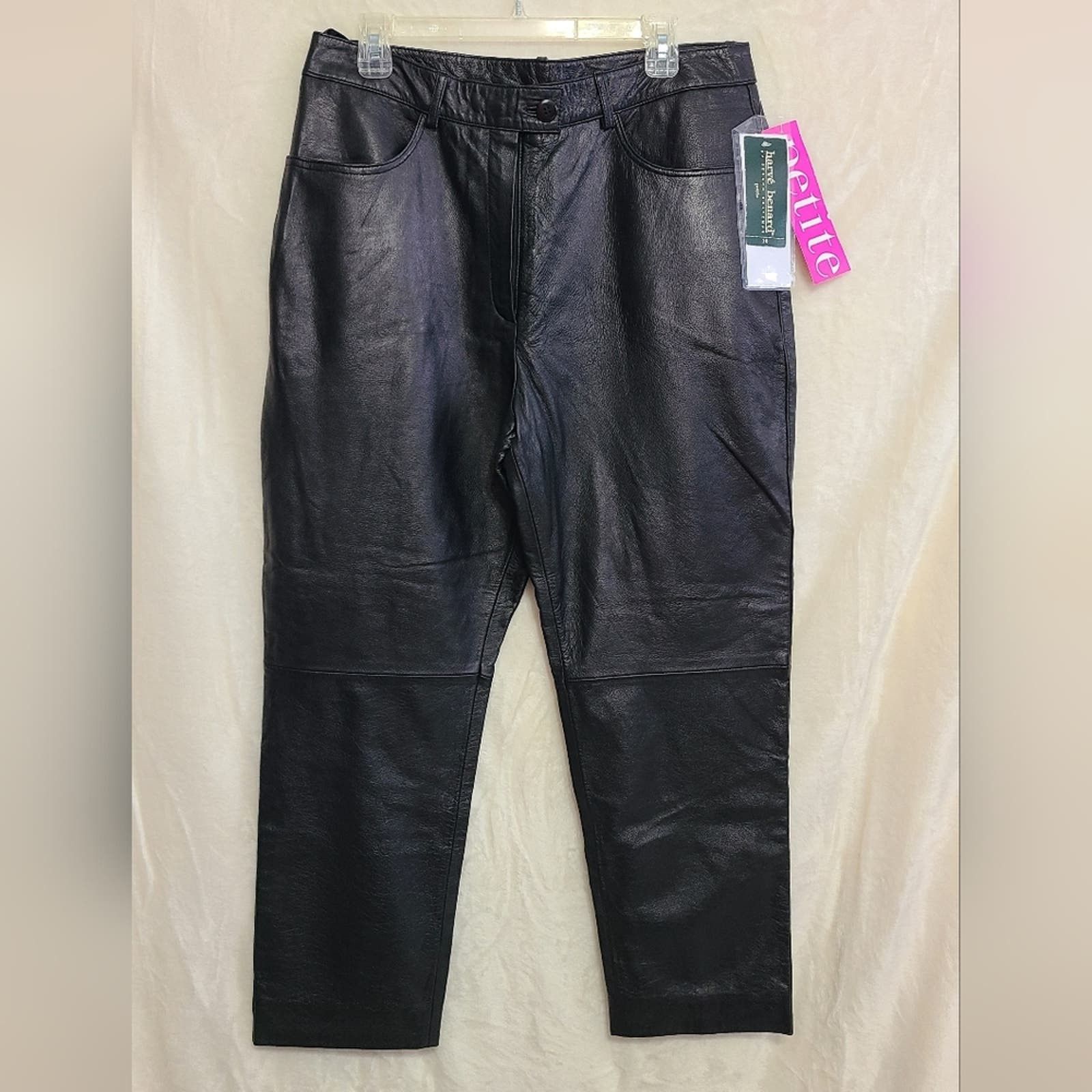 image of Vintage Harve Benard Women's Black Leather Pants Size 16P