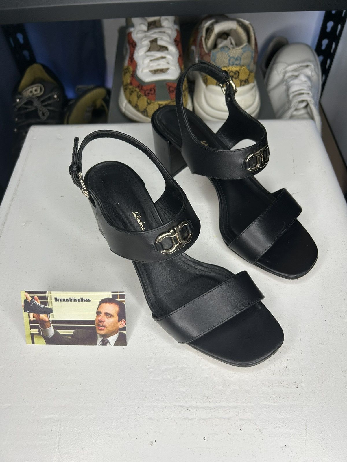 Salvatore Ferragamo Salvatore Ferragamo Black Leather Cayla Sandals Size 7 1/2 Size US 7.5 / IT 37.5 - 1 Thumbnail