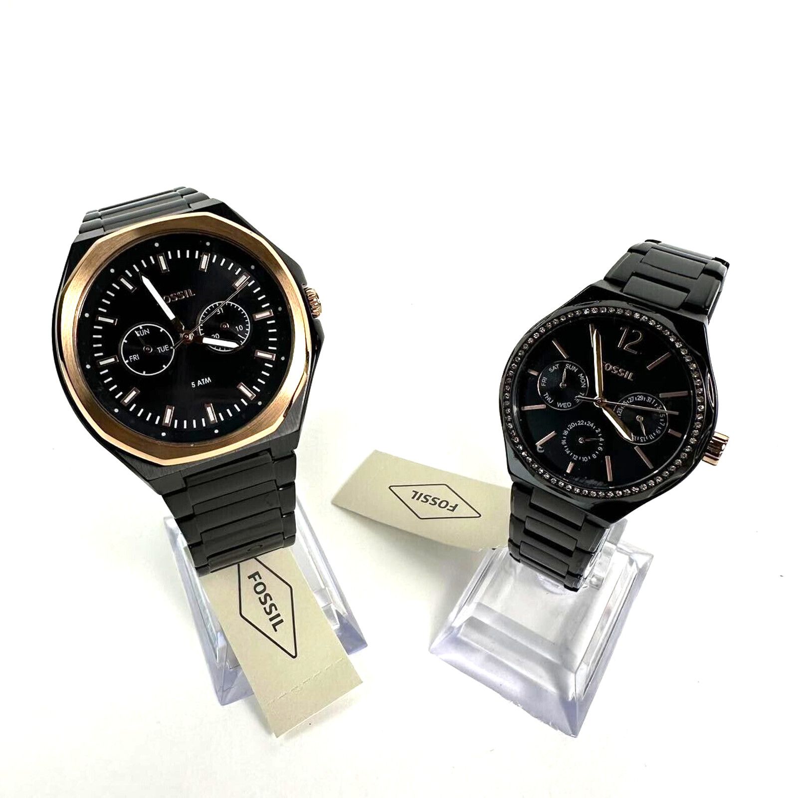 Fossil Fossil His Her Multifunction Black Rose gold Day Date Watch Size ONE SIZE - 1 Thumbnail