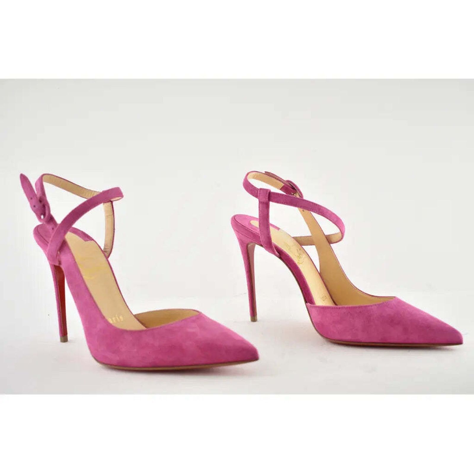 Christian Louboutin Jenlove 100 Grenat Pink Ankle Strap Pointed Heel Pump 35.5 Size US 5.5 / IT 35.5 - 4 Thumbnail