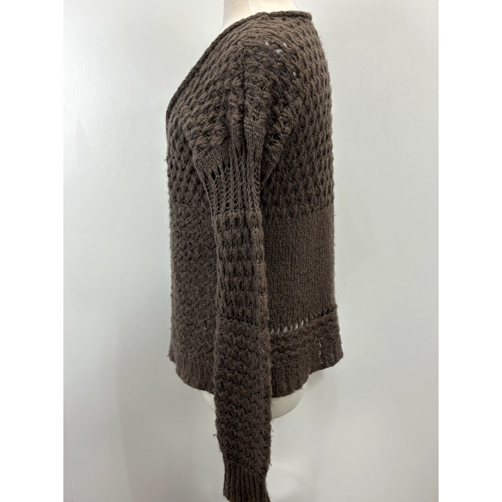 Free People Free People Crashing Waves Pullover Cocoa Brown XS Loose Knit Tunic Women’s Sweater Long Sleeve V-Neck Acrylic Blend Knit Regular Size XS / US 0-2 / IT 36-38 - 2 Thumbnail