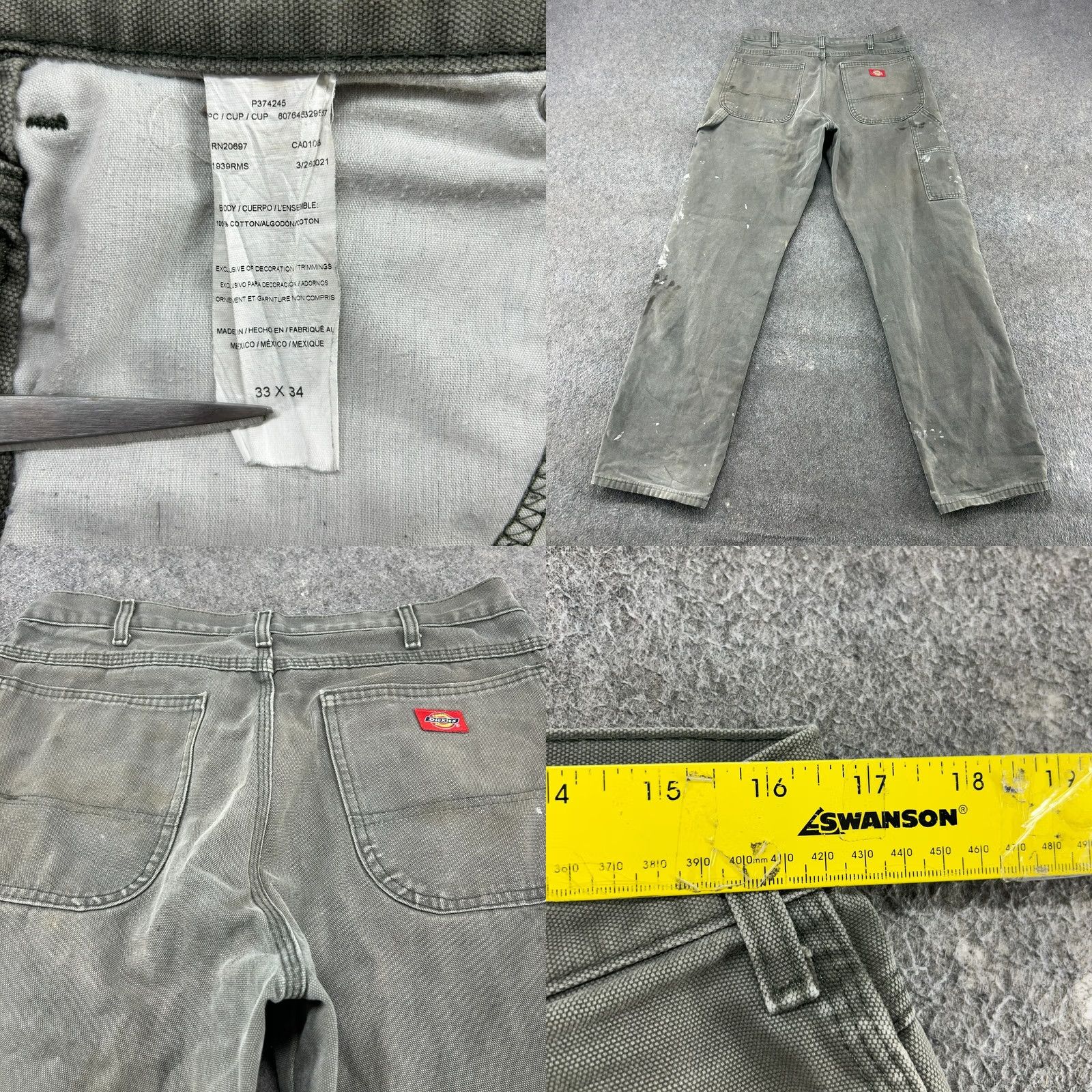 Dickies VINTAGE Dickies Pants Mens 33x34 Green Carpenter Straight Relaxed Fit Workwear Thrashed Size US 33 - 10 Thumbnail