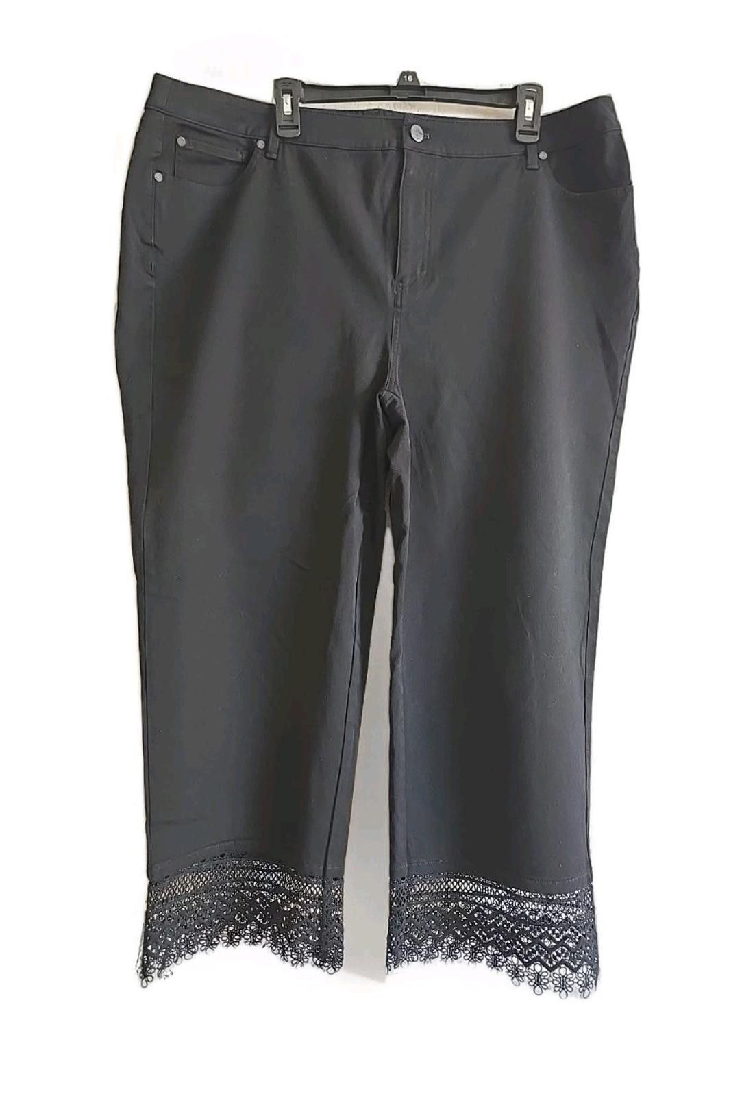 Other Soft Surroundings Crop Crochet Lace Hem Pants Size 20W Black Size 41" - 1 Thumbnail