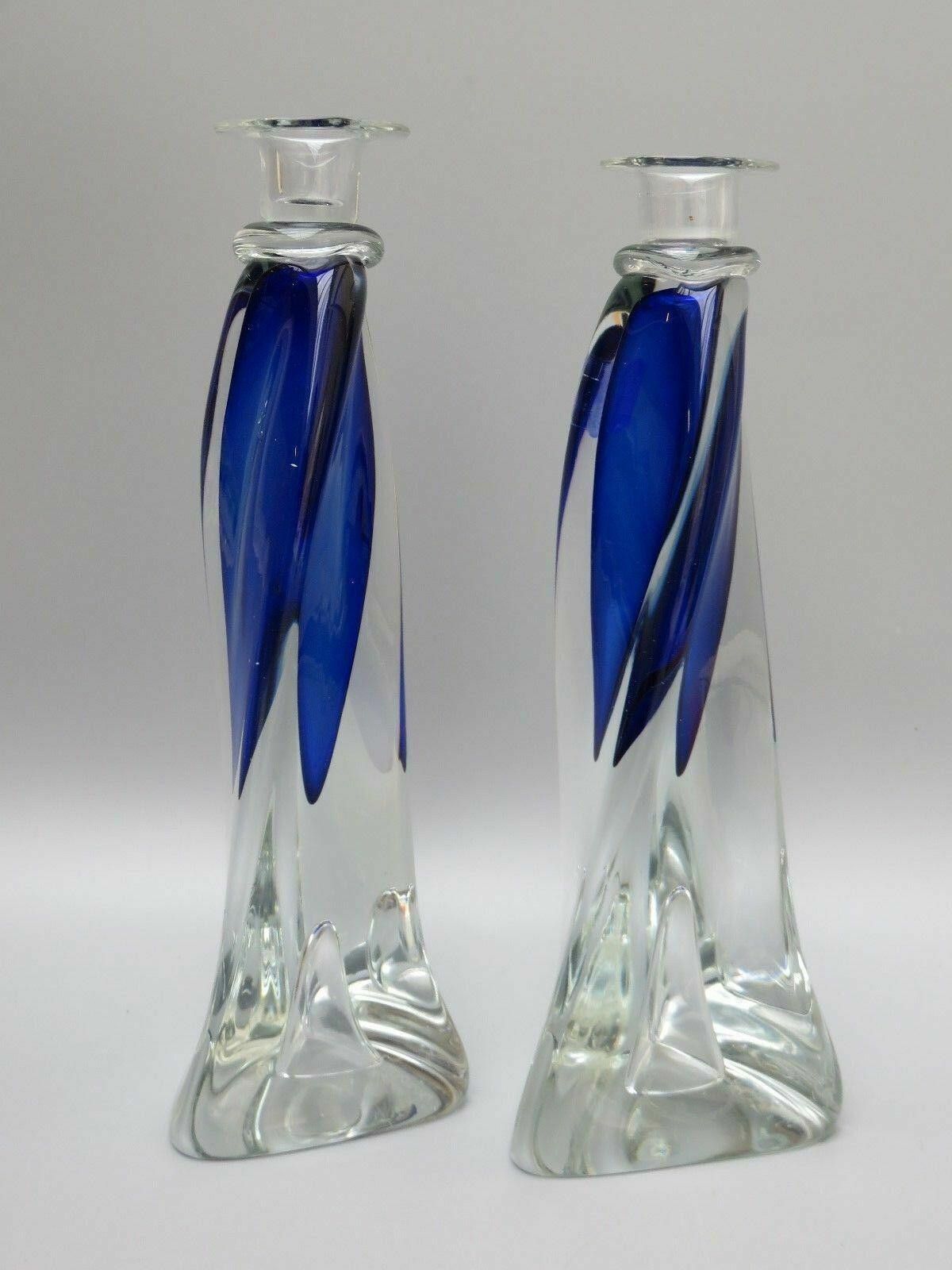 Other 2 x Antique Adam Jablonski Crystal Cobalt Blue Candlesticks Size ONE SIZE - 3 Thumbnail