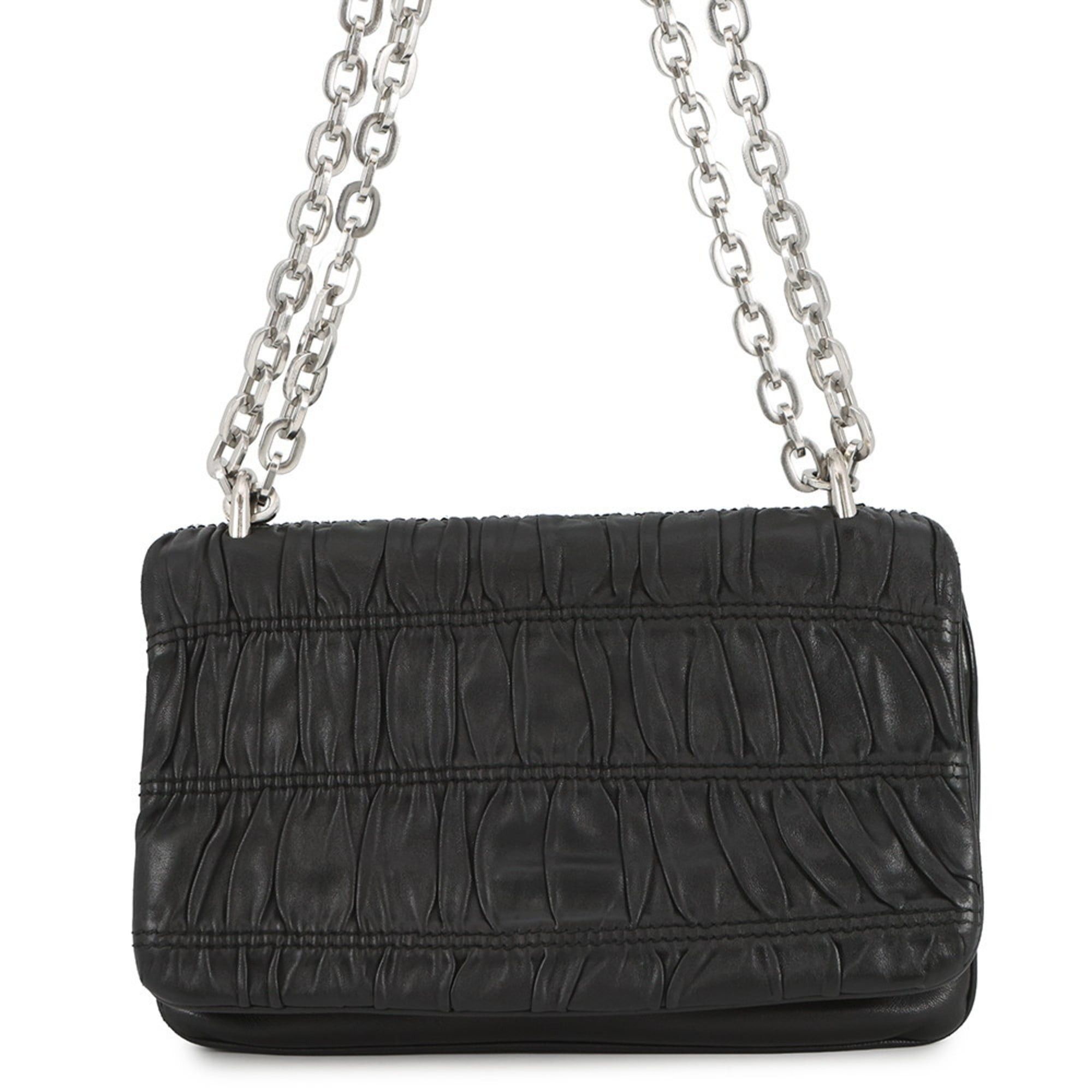 Prada Chain Shoulder Bag, Leather, Prada 2-Way, Black, Handbag, Women's