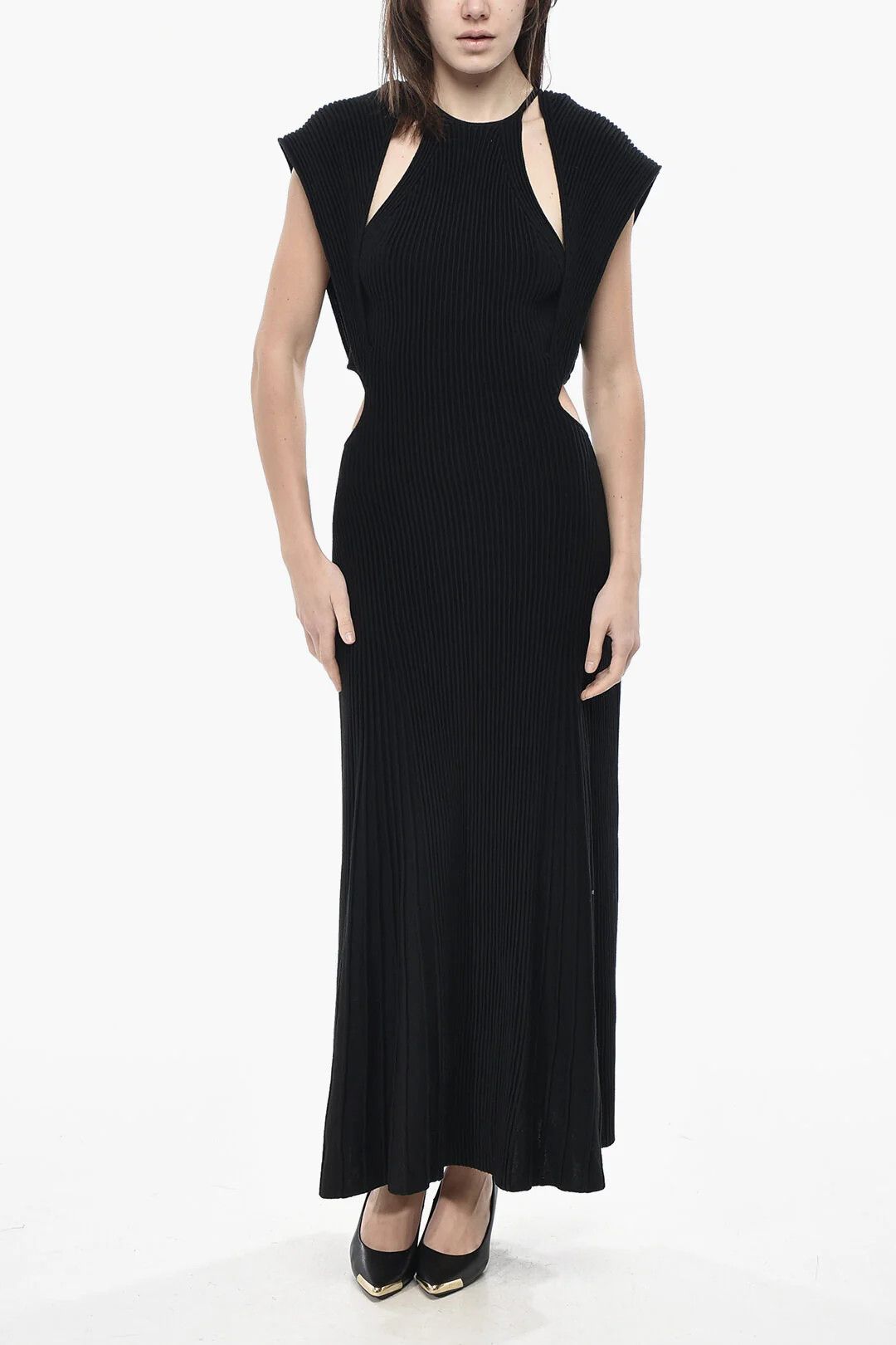 Chloe og1mm0426 Ribbed Wool Dress in Black Size L / US 10 / IT 46 - 1 Thumbnail
