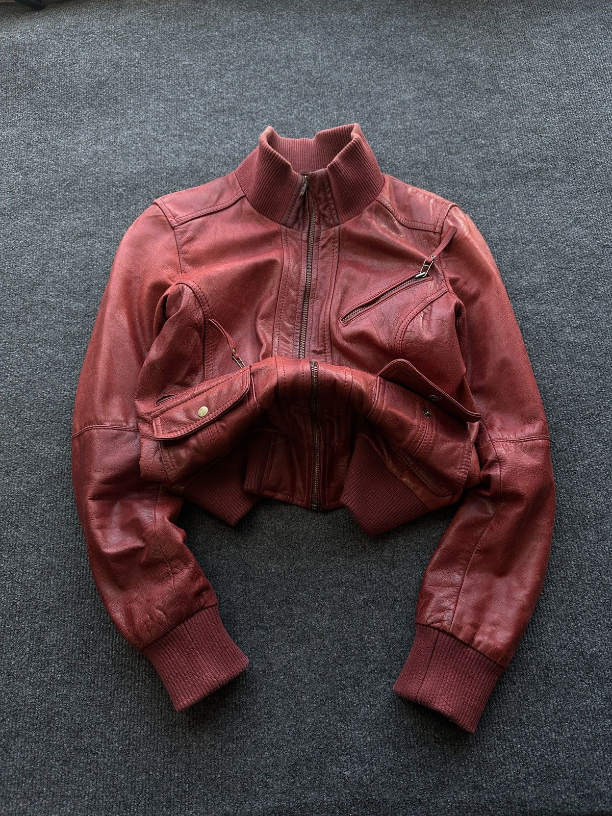 Other 🚨Y2K RICK OWENS TYPE DIRTY SLIM FIT ZIP LEATHER JACKET Size XS / US 0-2 / IT 36-38 - 1 Thumbnail
