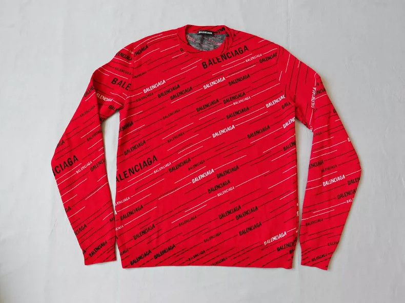 Balenciaga Balenciaga Logo Print Red Wool Sweater Size US S / EU 44-46 / 1 - 1 Thumbnail