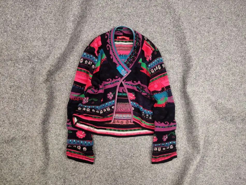 Designer Oliver Philips Floral pattern Merino wool Cropped Cardigan Size S / US 4 / IT 40 - 1 Thumbnail
