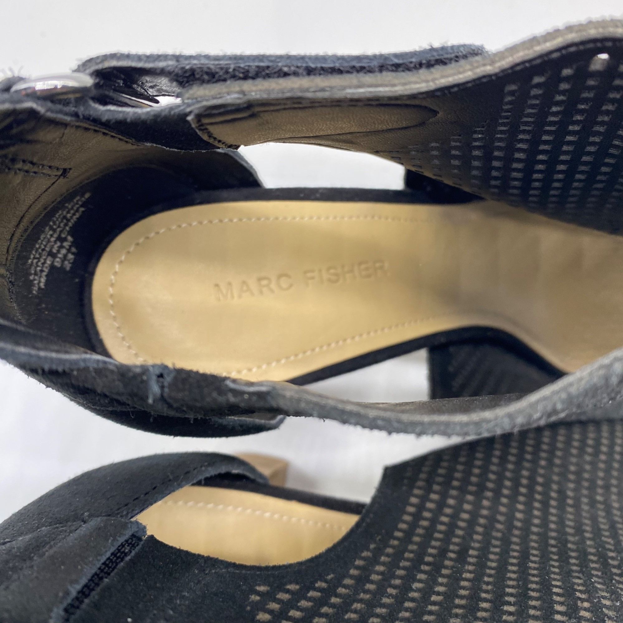 Marc Fisher Marc Fisher Black Deztin Suede Perforated Peep toe Heel Ankl Size US 9.5 / IT 39.5 - 10 Thumbnail