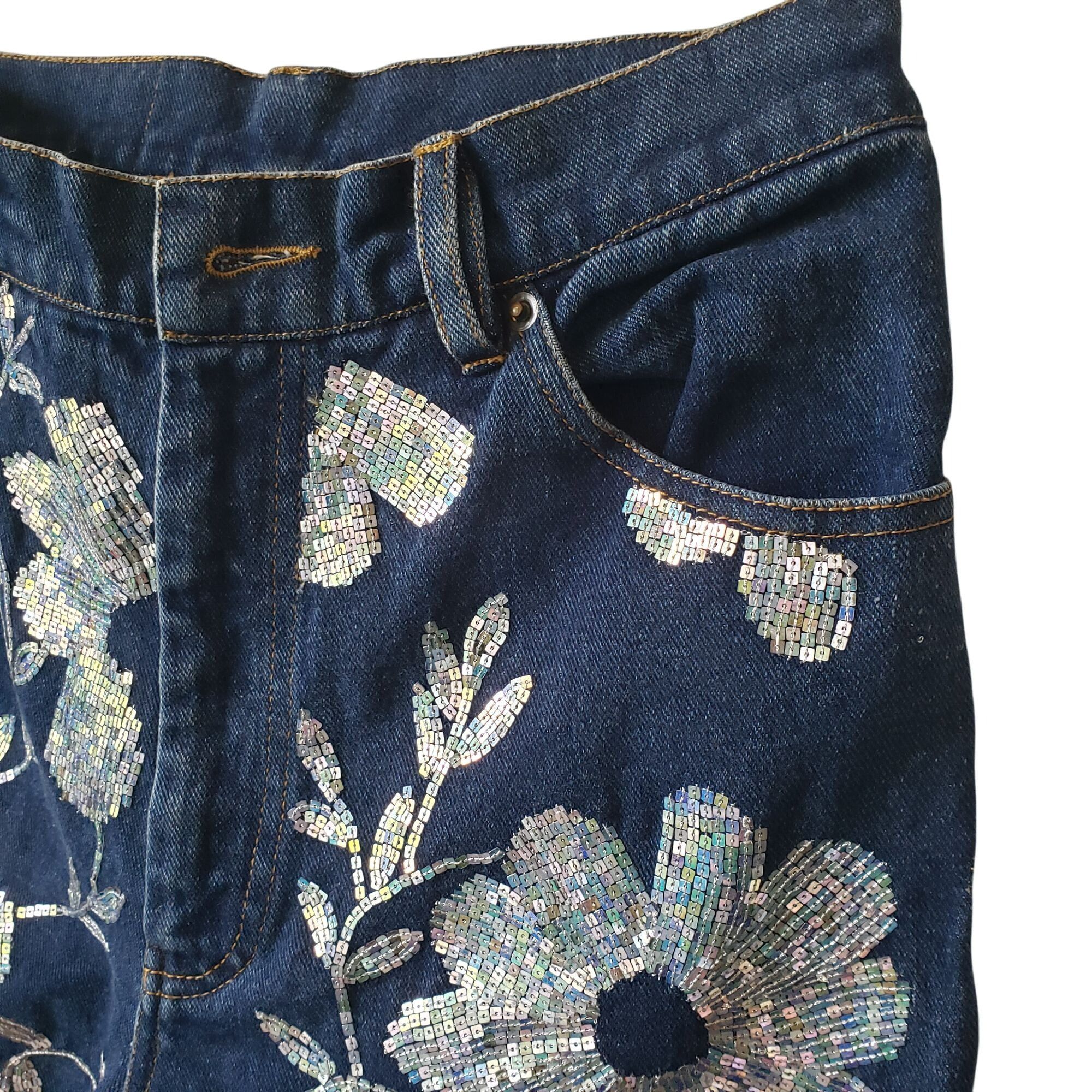 ASHISH Ashish Floral Sequin Embellished High Rise Straight Leg Blue Size 27" / US 4 / IT 40 - 11 Thumbnail