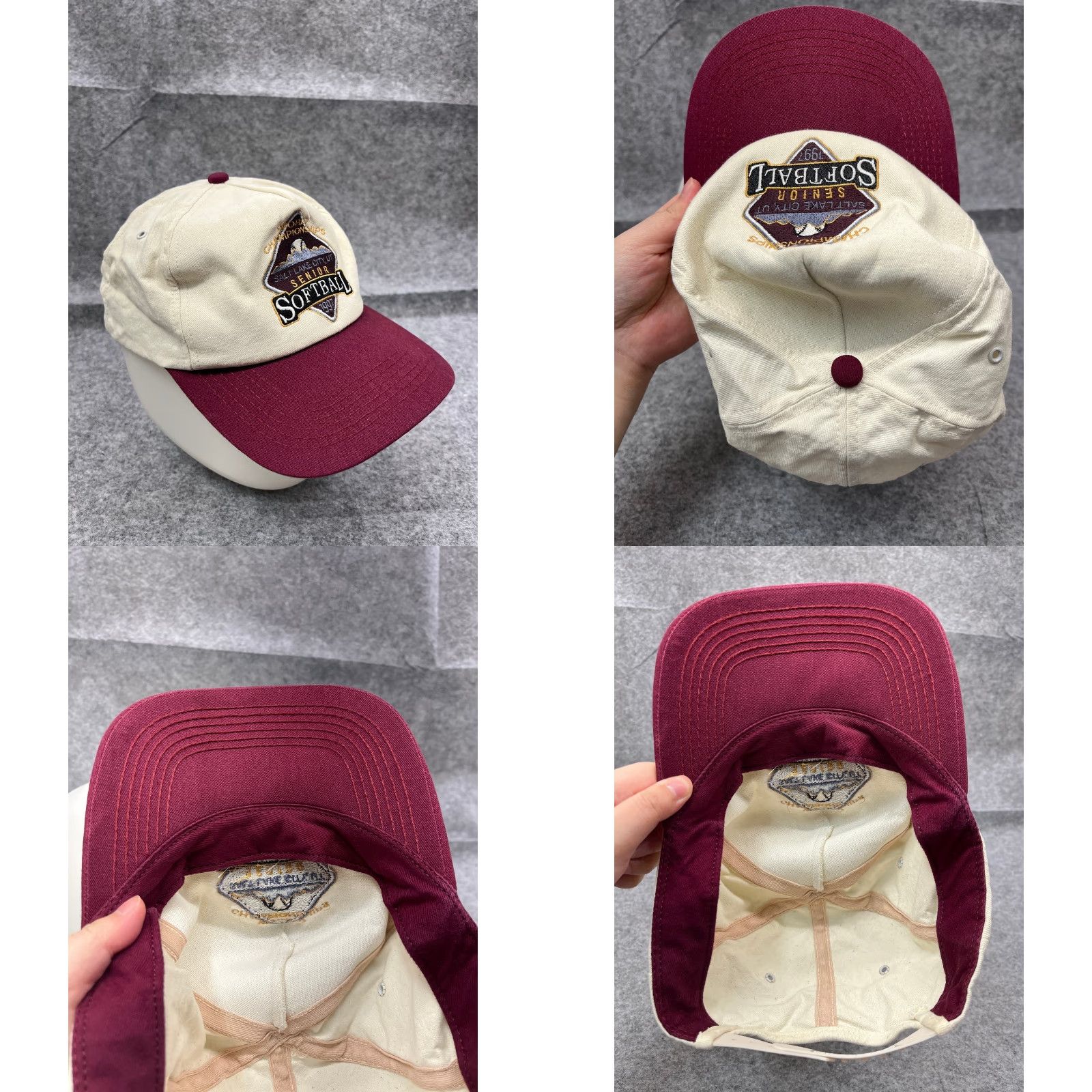 Champion Salt Lake City Senior Softball 1997 Champion Hat SnapBack Adult Ivory Red Cotton Twill Baseball Cap Mens Ballpark Sports Hat Size ONE SIZE - 8 Thumbnail